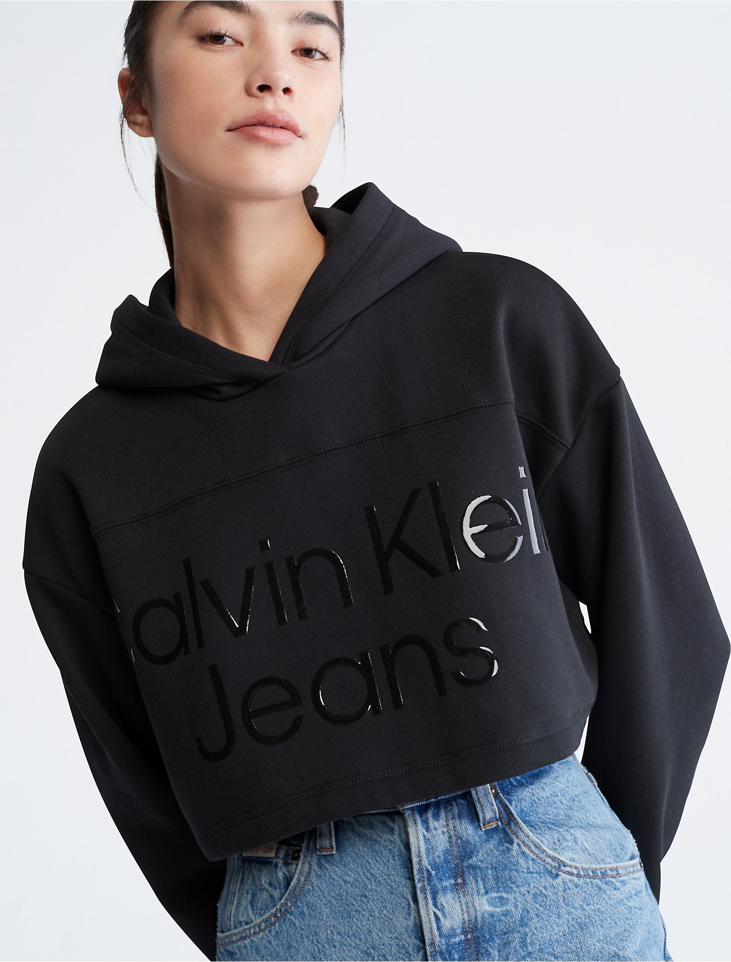 Calvin Klein Cropped Gloss Logo Hoodie Women –