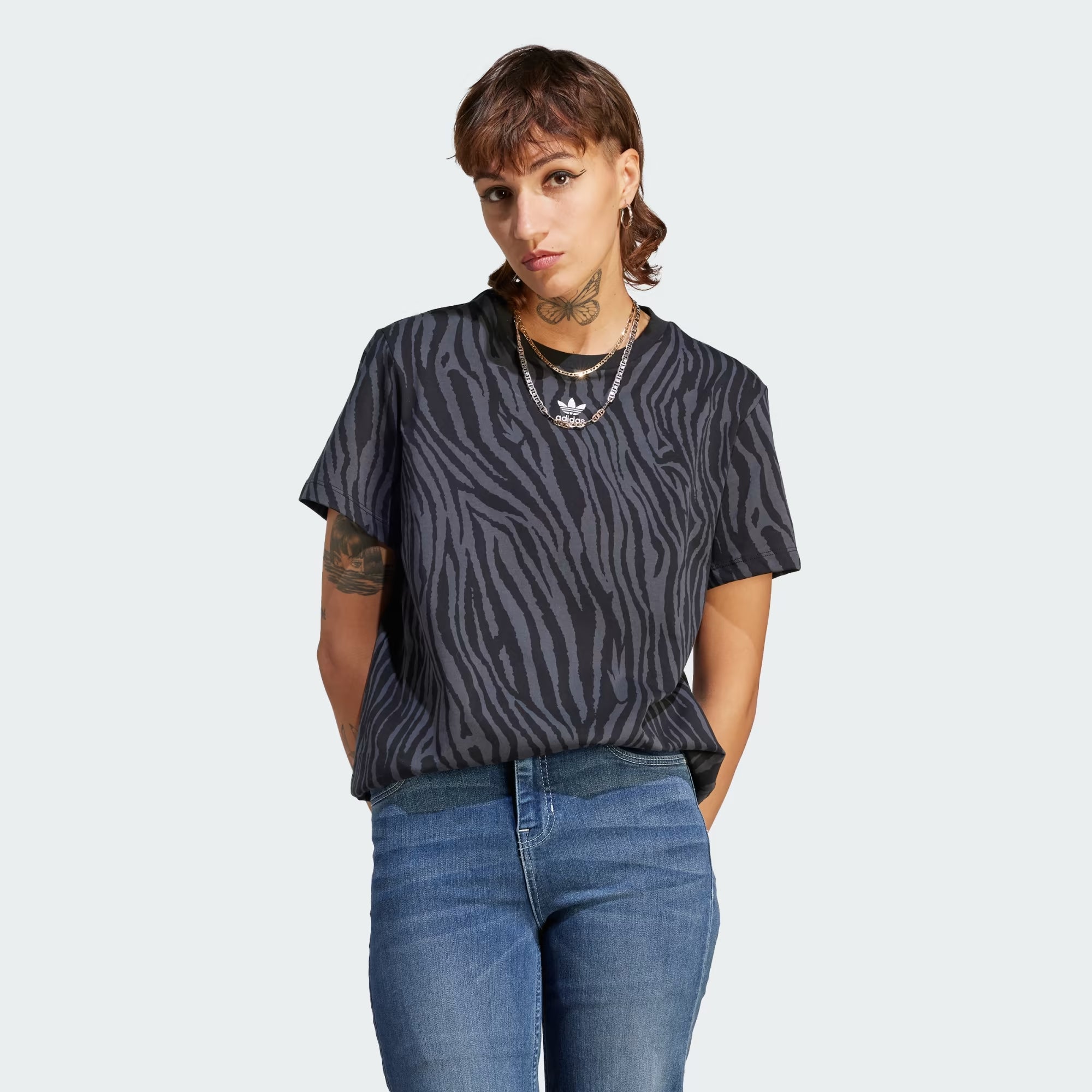 Adidas Allover Zebra Animal Print Essentials Tee - Women