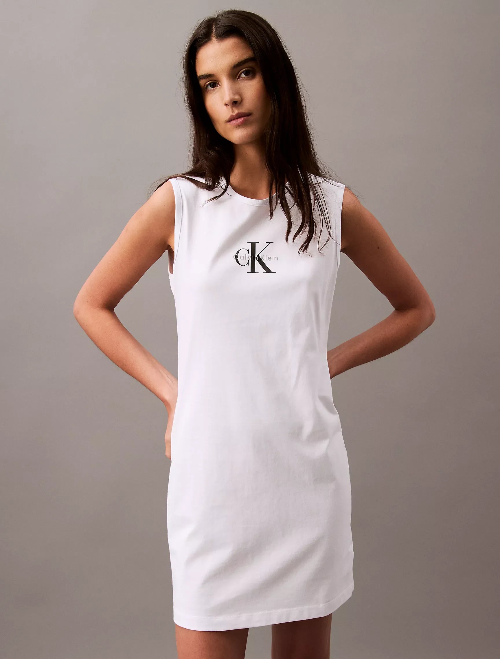 Calvin Klein Monogram Logo Sleeveless T-Shirt Dress Women