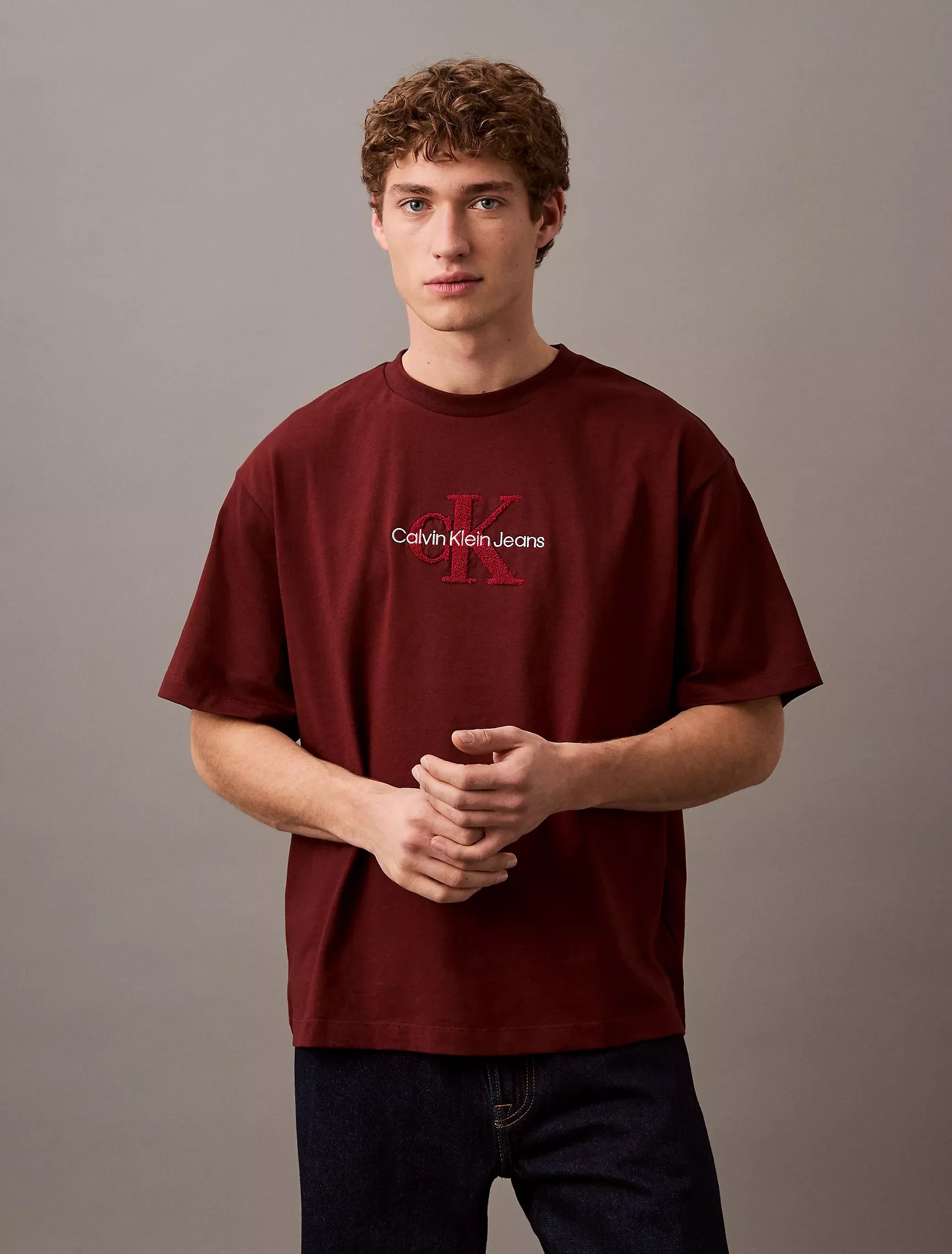 Calvin Klein Monogram Logo Flocked Graphic Relaxed T-Shirt Men