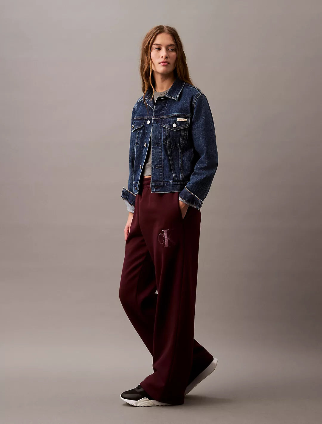 Calvin Klein Sequin Monogram Logo Fleece Wide Leg Sweatpants - Women