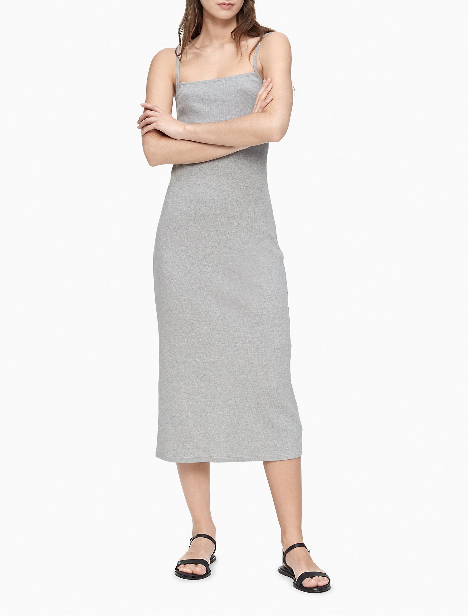 Calvin Klein Logo Tape Ribbed Sleeveless Mini Dress - Women
