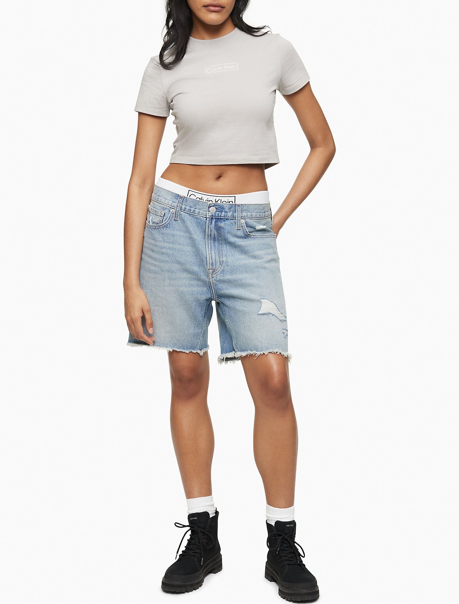 Calvin Klein Baby Box Logo Cropped T-Shirt - Women