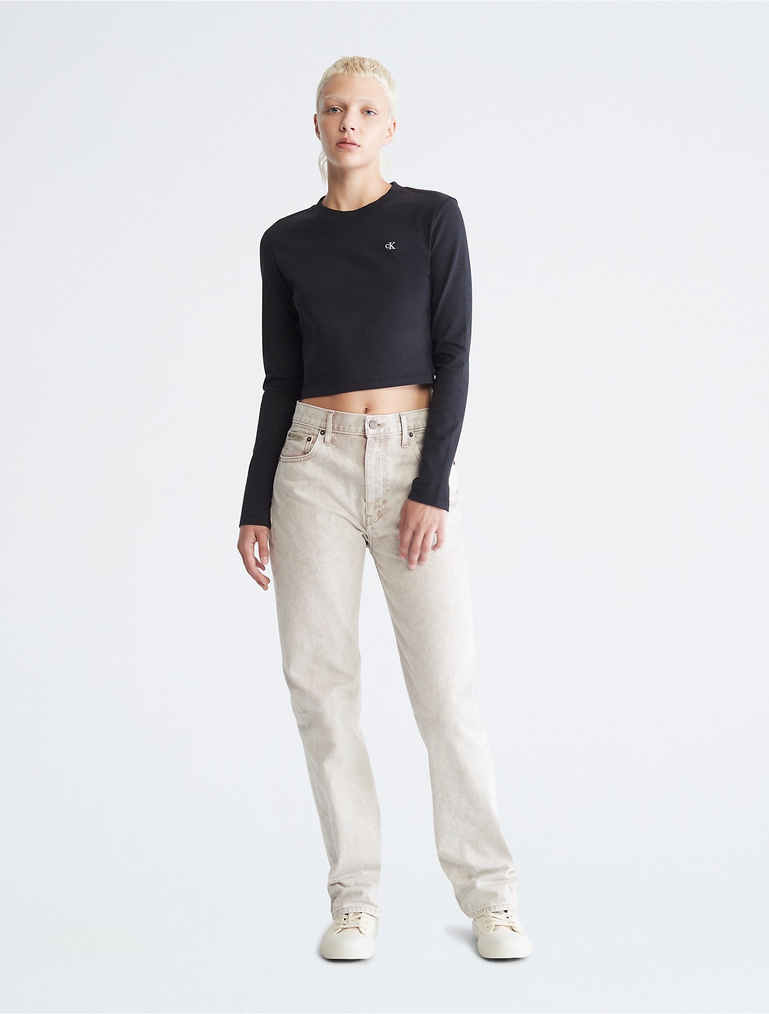 Calvin Klein Monogram Logo Long Sleeve Crop Top - Women