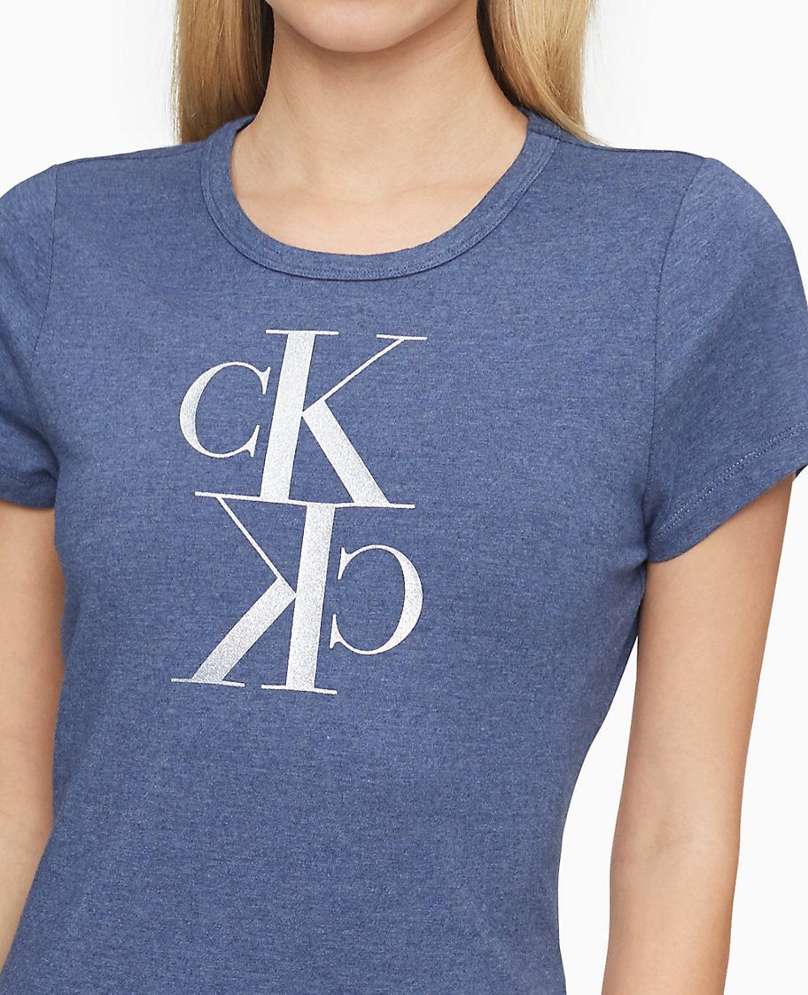 Calvin Klein Glitter Mirror Monogram Logo T-Shirt Dress - Women
