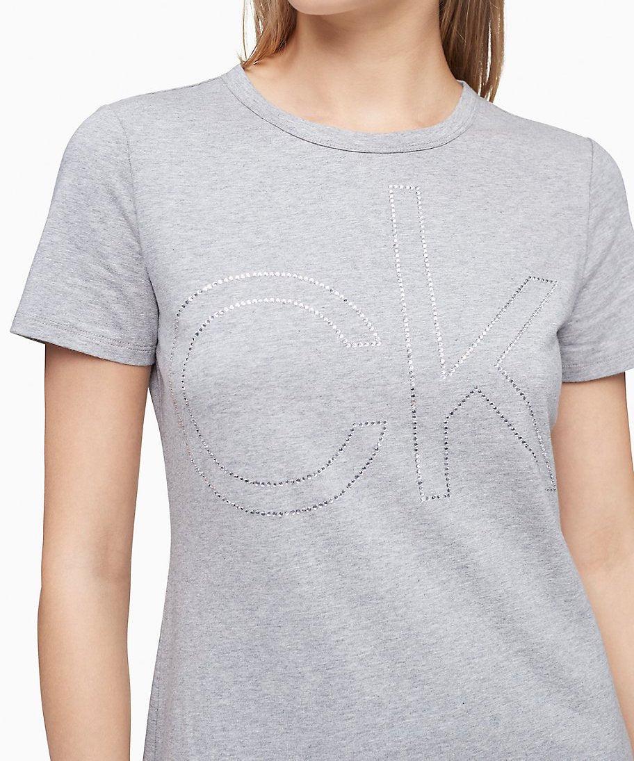 Calvin Klein Rhinestone Logo Short Sleeve T-Shirt Dress - Women