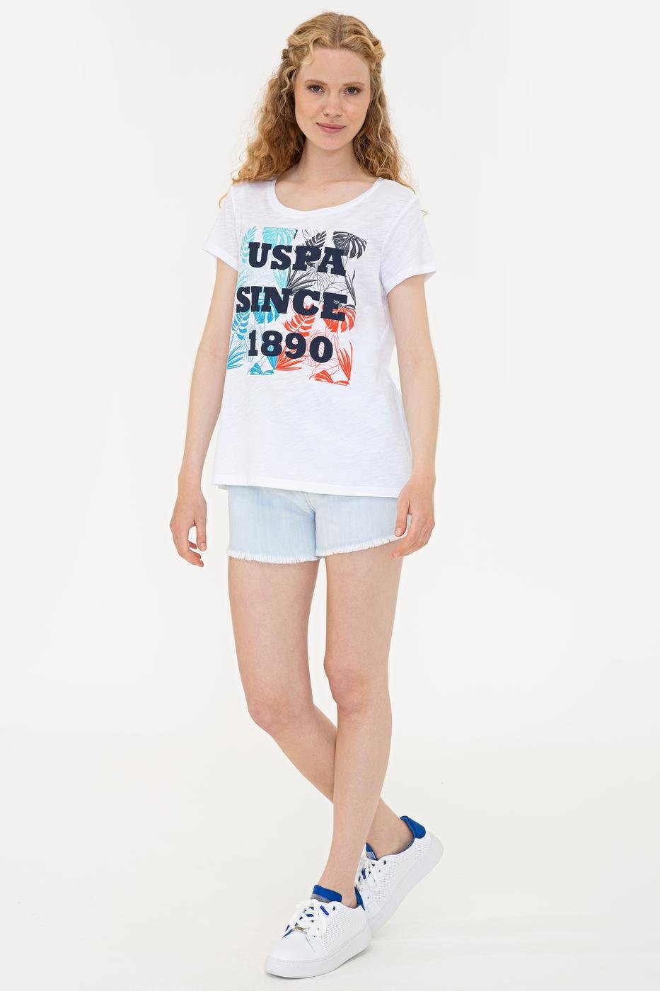 US Polo Assn. Crew Neck T-Shirt USPA Blue Print - Women
