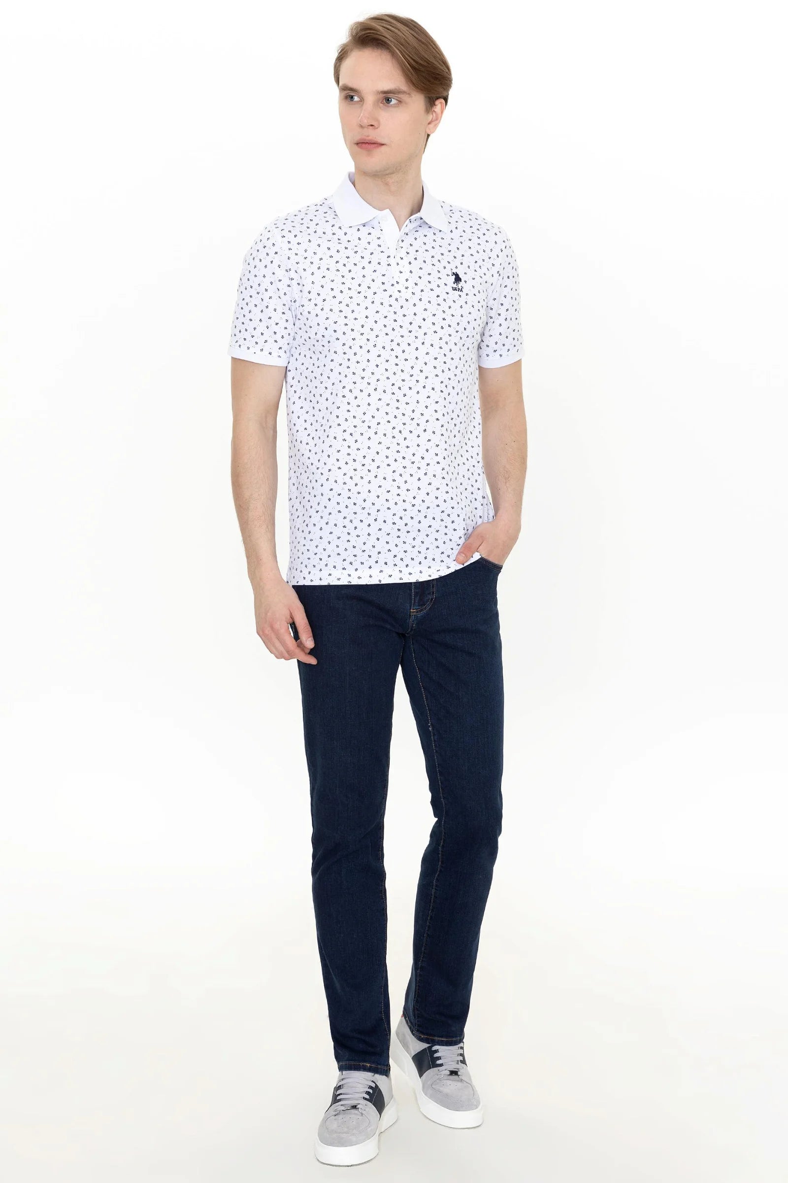 US Polo Assn. Printed Tree Branch Pattern Polo Neck T-Shirt - Men