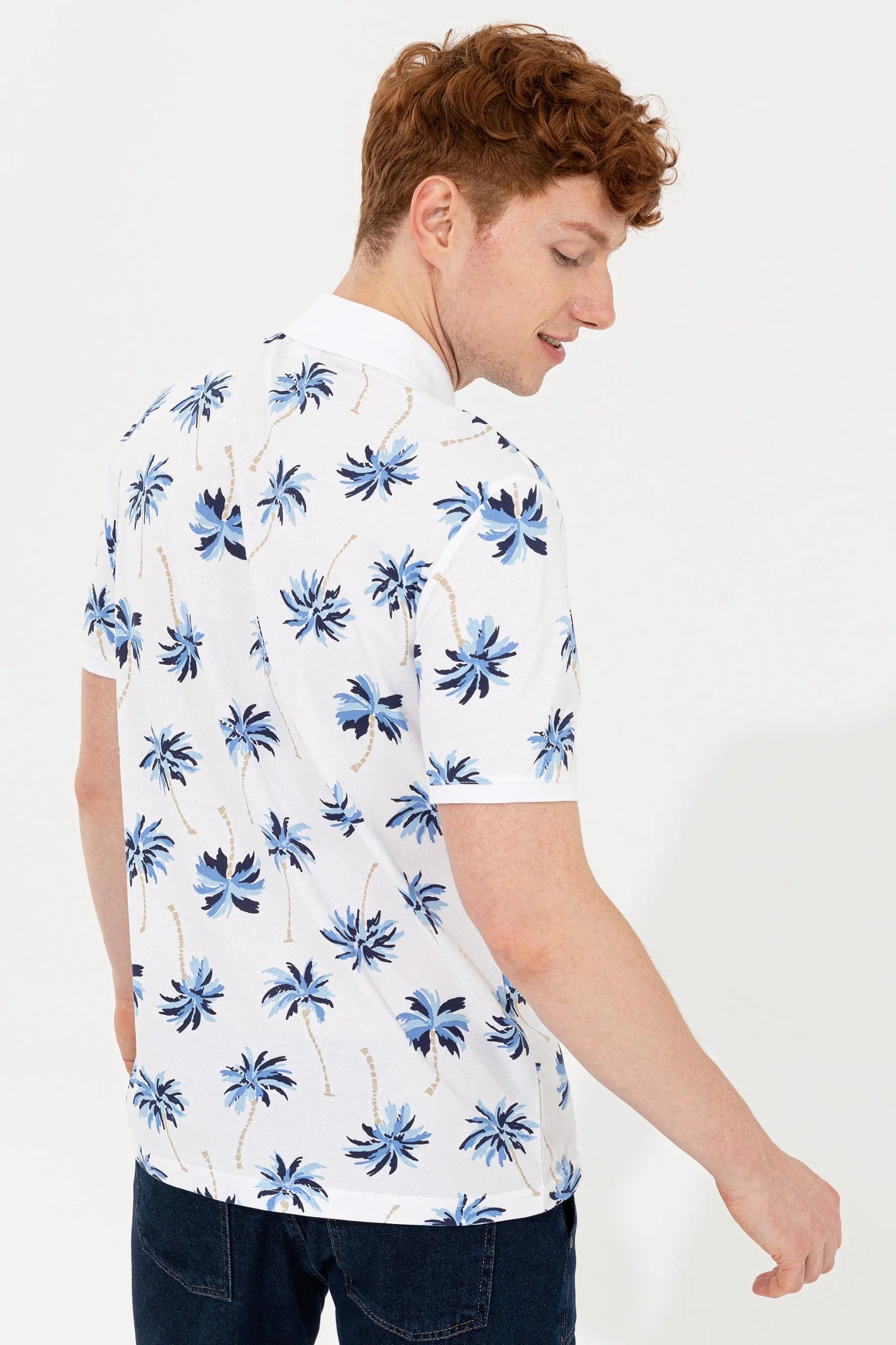 US Polo Assn. Printed Palm Tree Pattern Polo Neck T-Shirt - Men