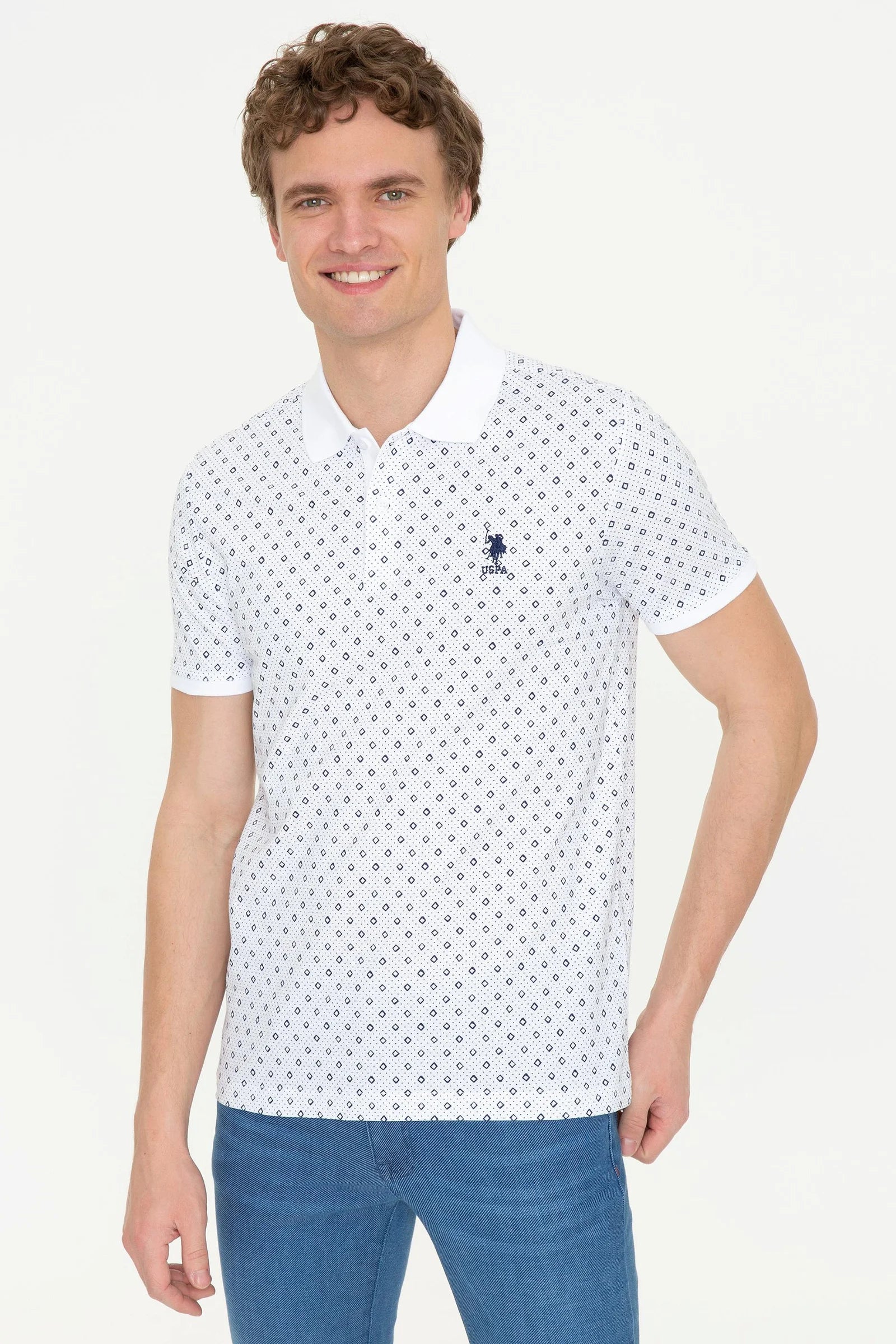 US Polo Assn. Printed Small Dots Pattern Polo Neck T-Shirt - Men