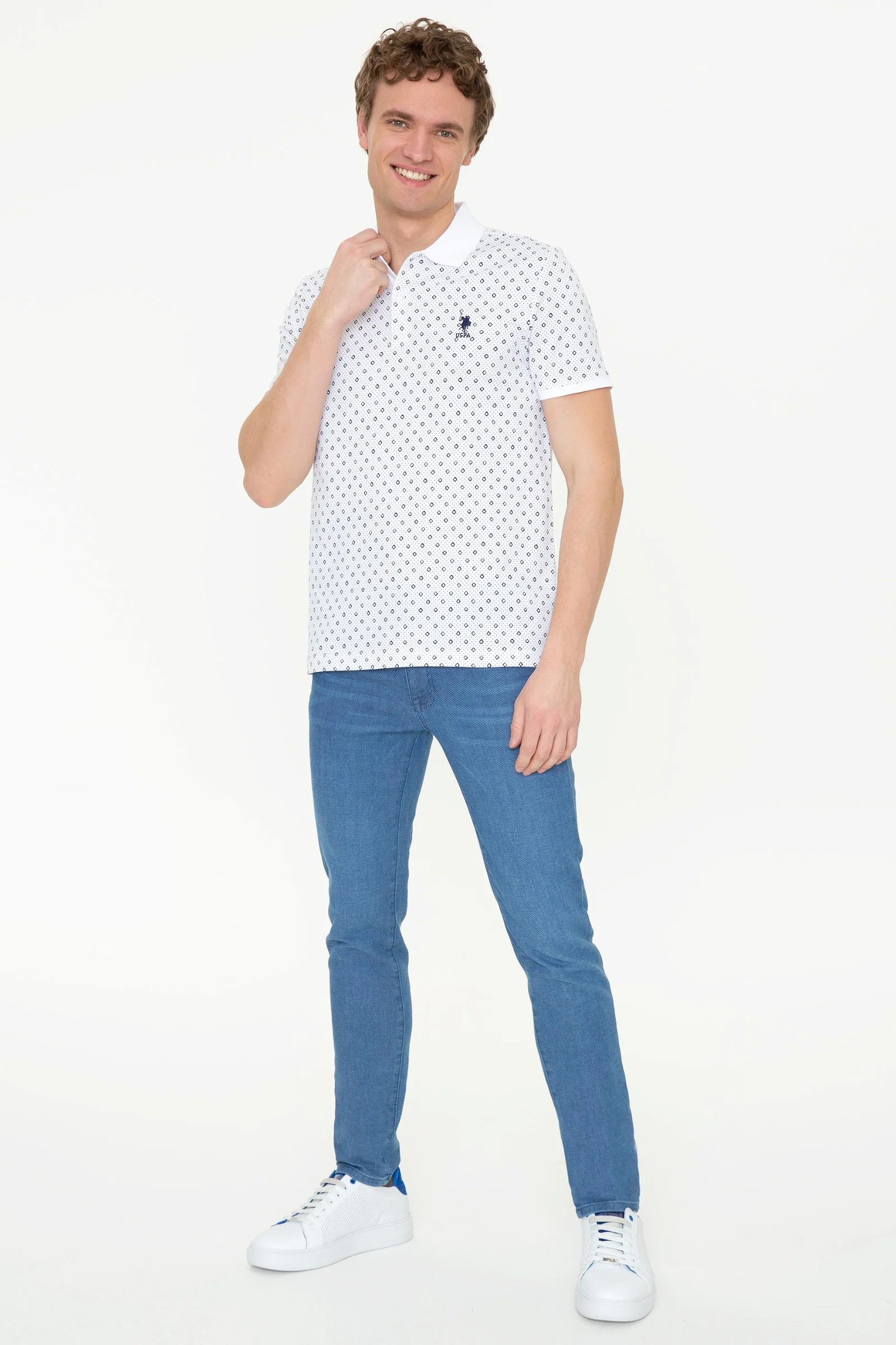 US Polo Assn. Printed Small Dots Pattern Polo Neck T-Shirt - Men