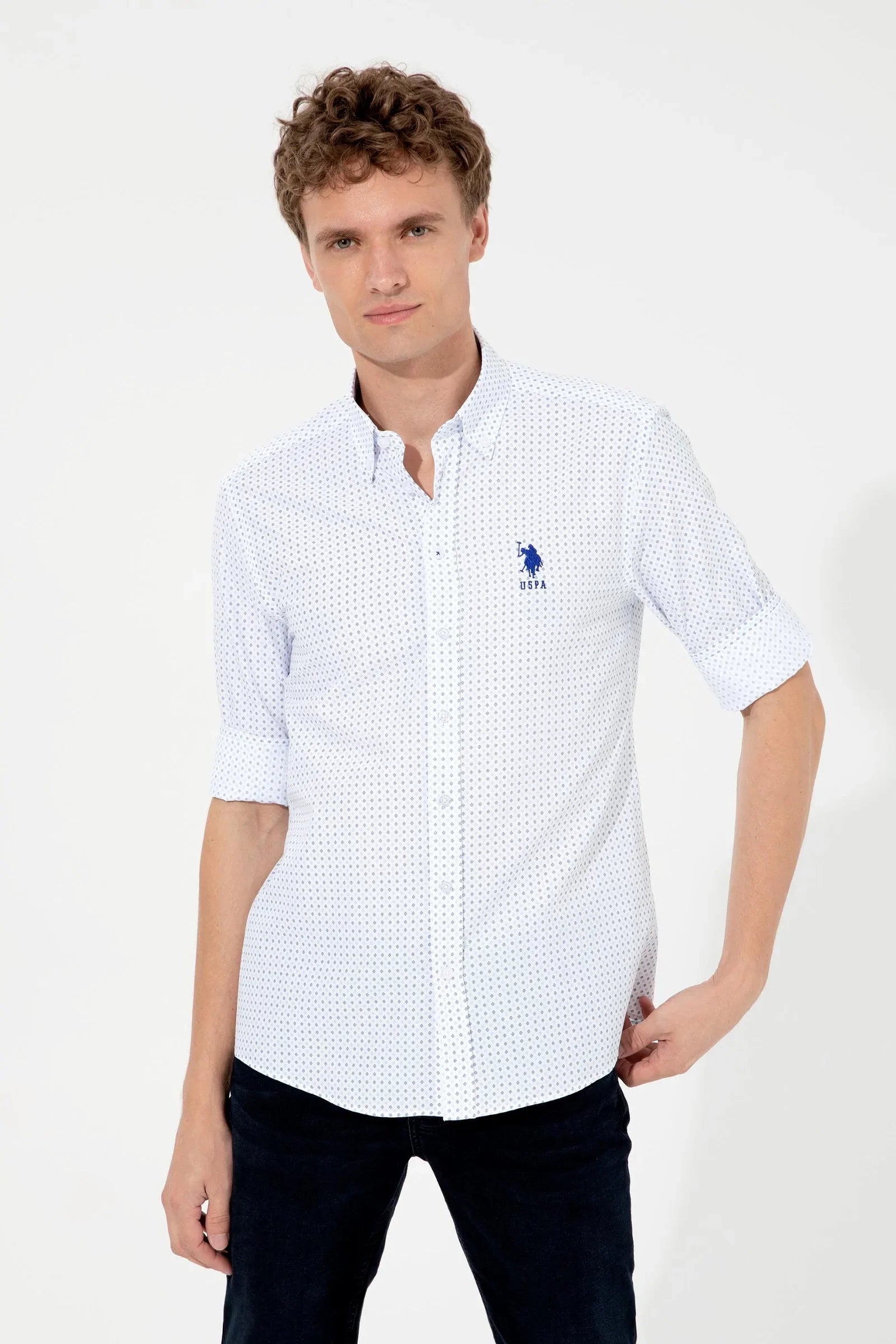 US Polo Assn. Men Shirts White/Blue- Oshoplin