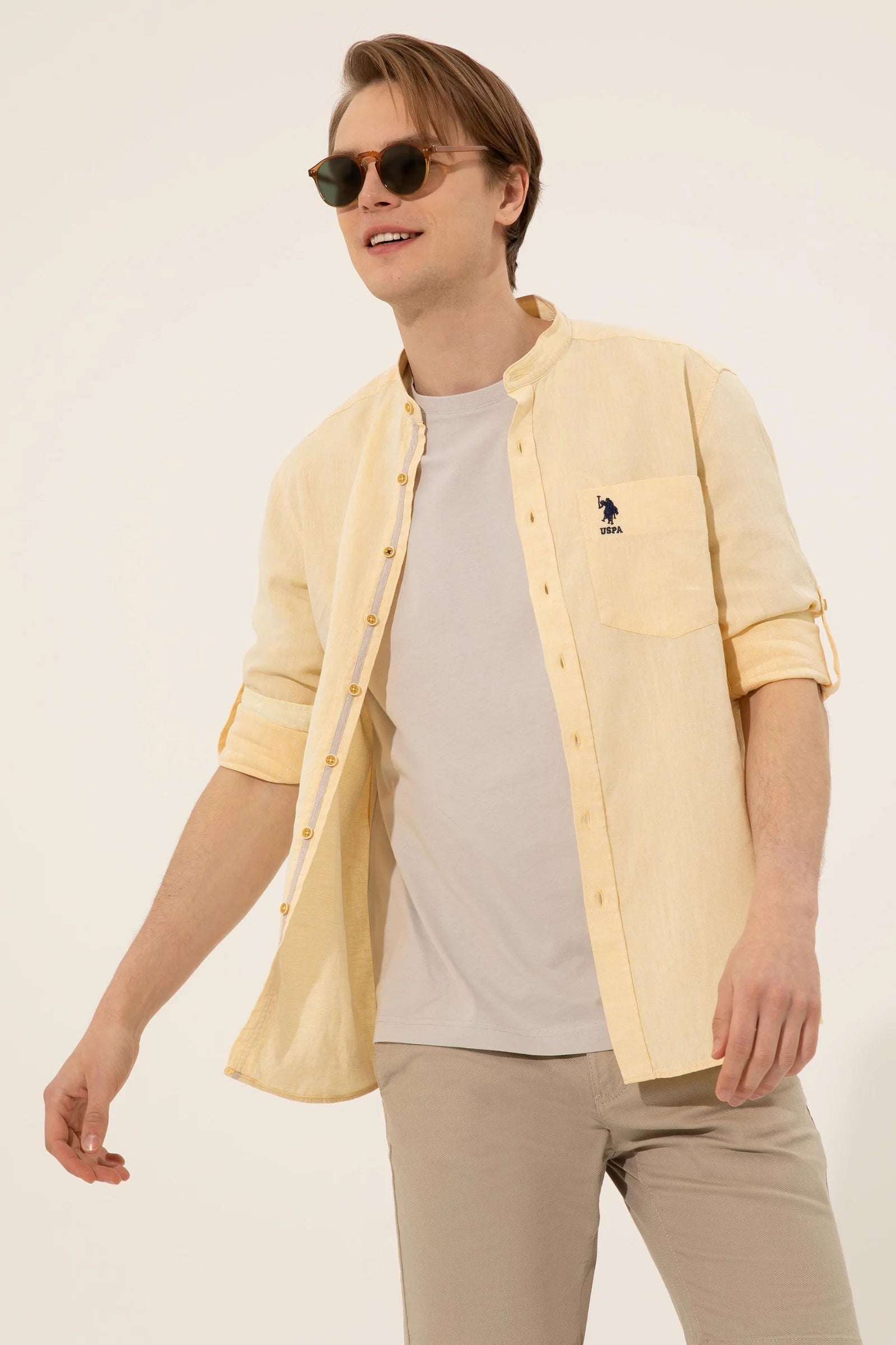US Polo Assn. Men Shirts Light Yellow- Oshoplin