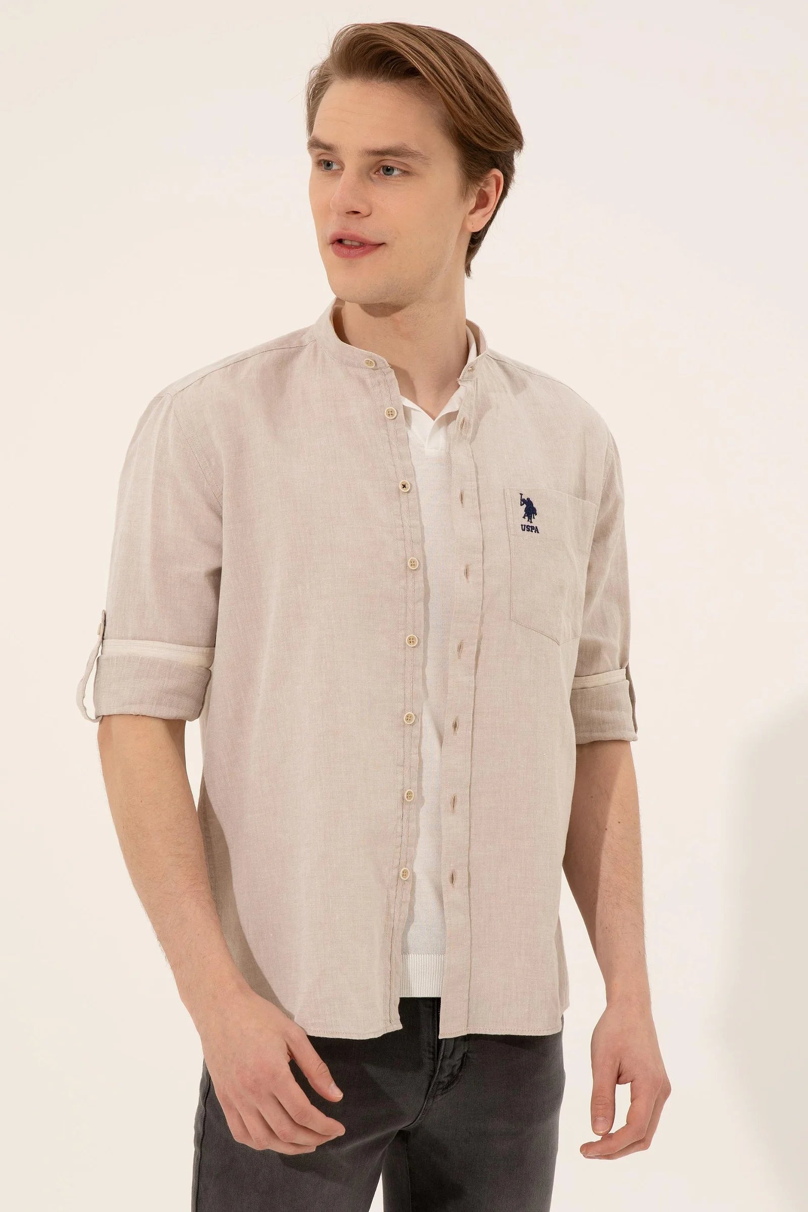 US Polo Assn. Regular Shirt Long Sleeve With A Single Pocket Small USPA Logo - Men