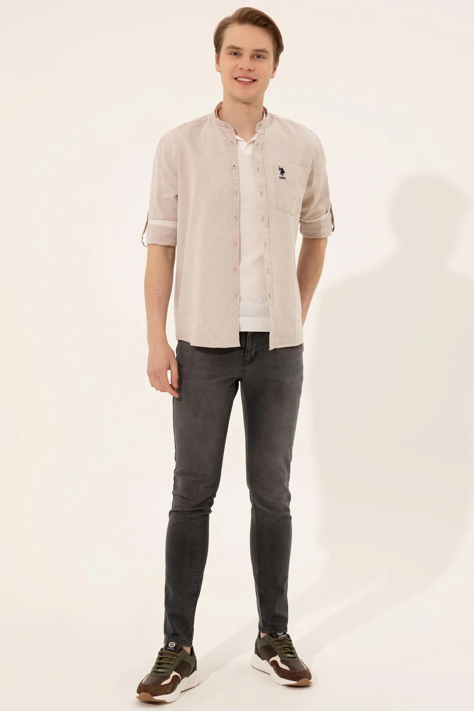 US Polo Assn. Men Shirts Khaki- Oshoplin