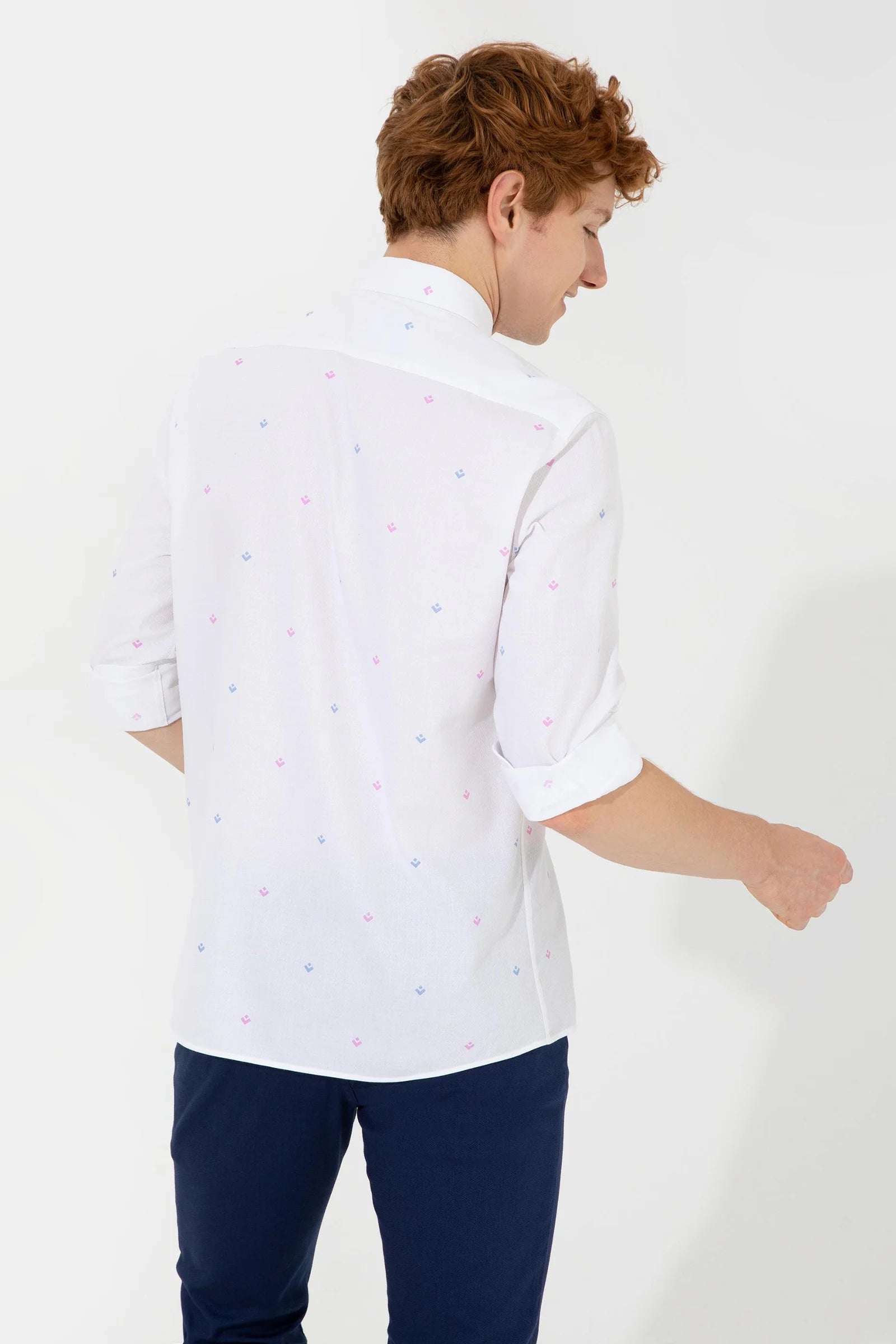US Polo Assn. Slim Blue/Pink Shirt Long Sleeve USPA Logo - Men