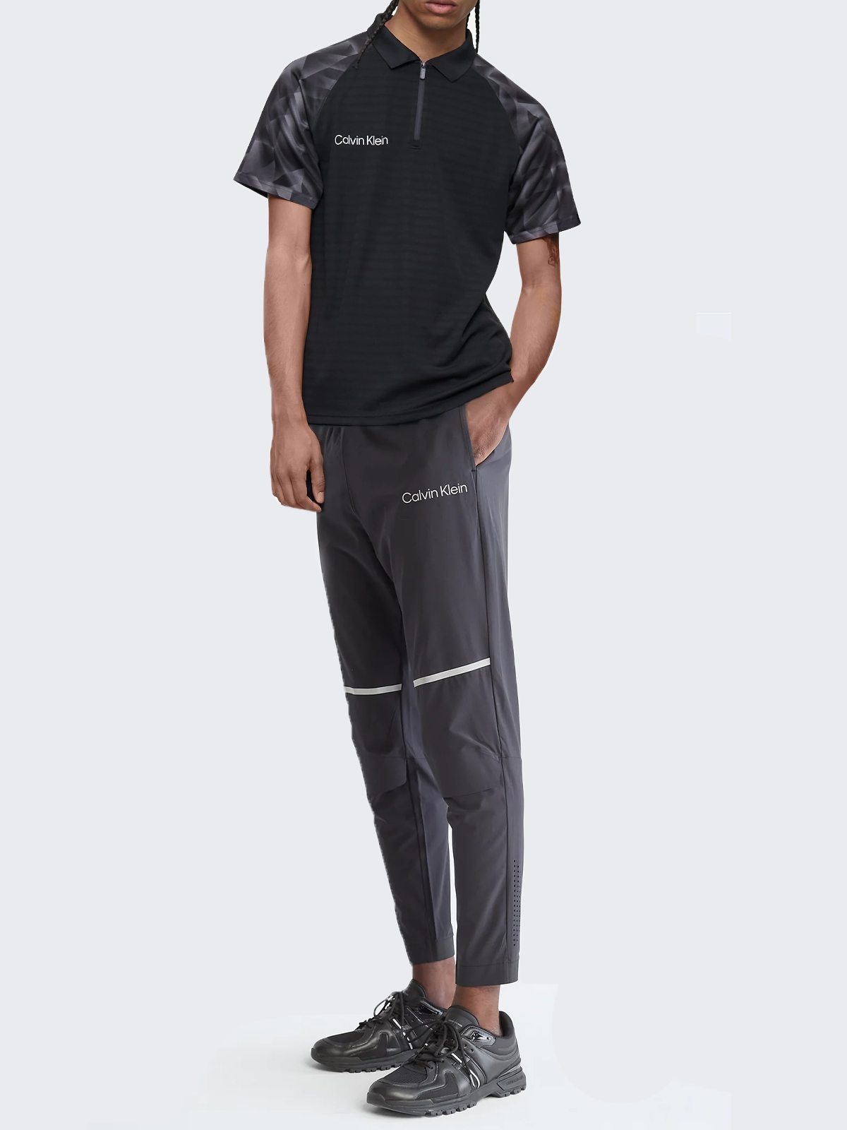 Calvin Klein Performance Printed Zip Polo Shirt + Performance Side Logo Woven Pants (SET) - Men