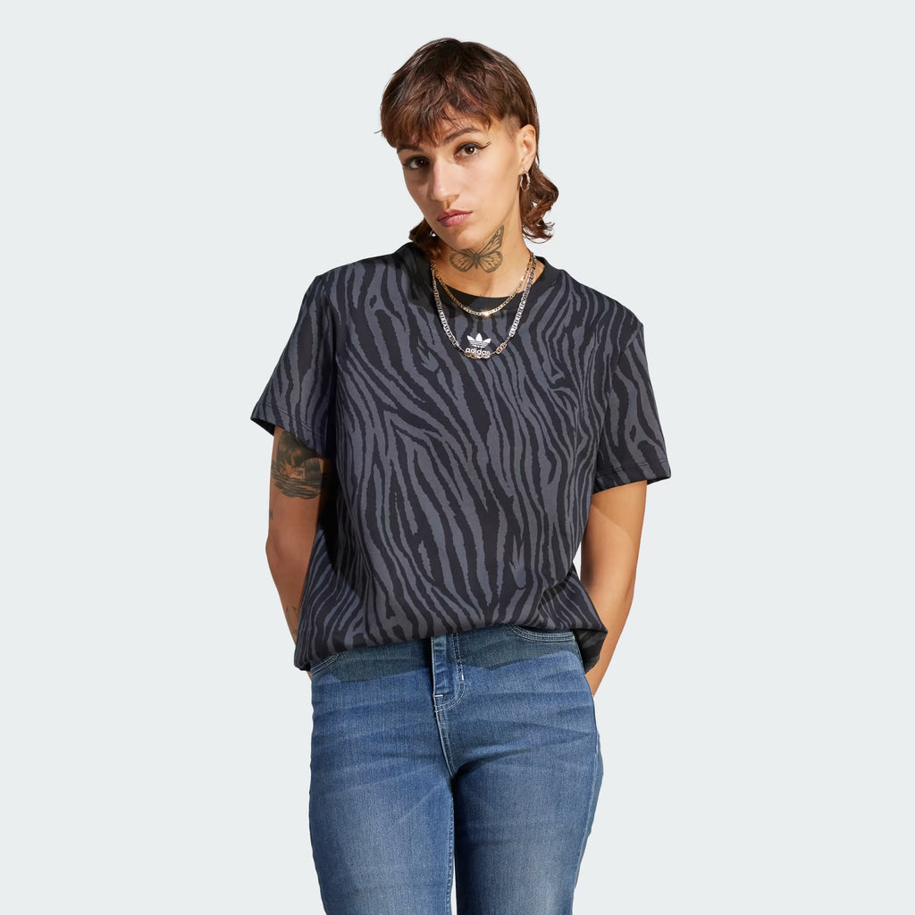 Adidas Allover Zebra Animal Print Essentials Tee - Women