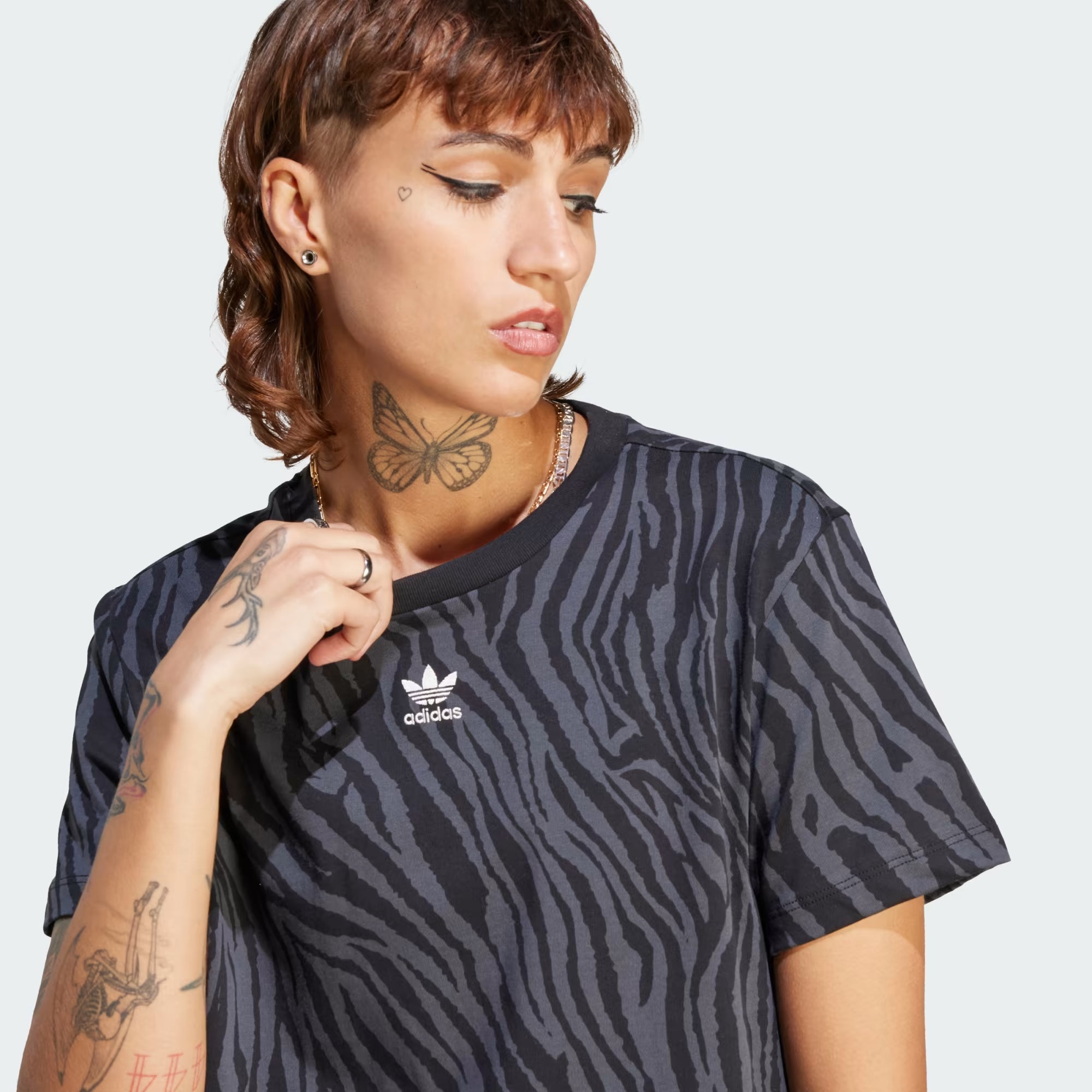 Adidas Allover Zebra Animal Print Essentials Tee - Women