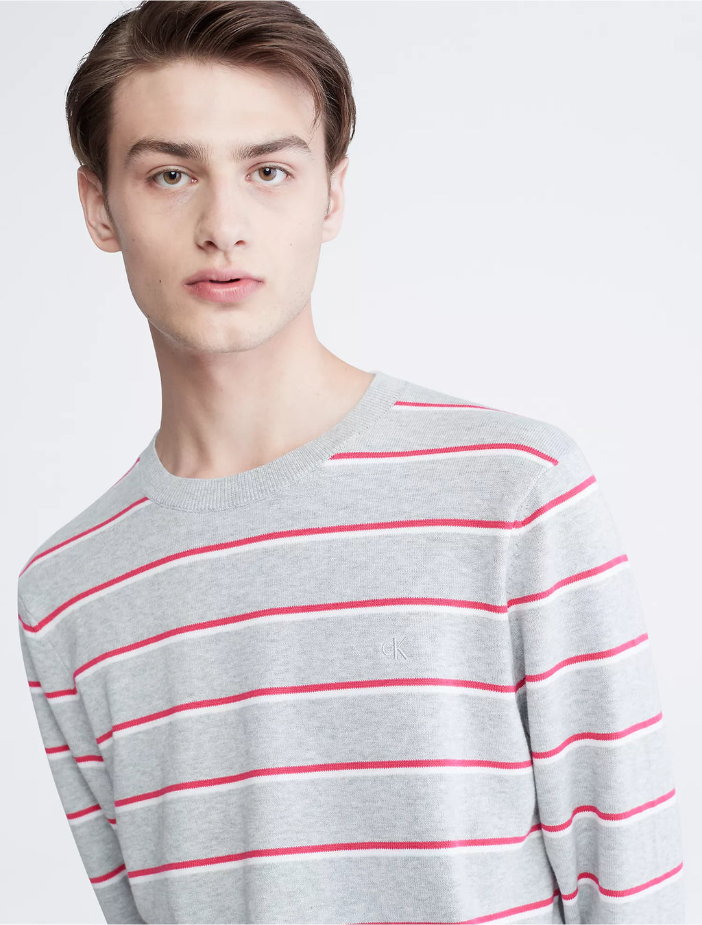 Calvin Klein Supima Cotton Mini Stripe Monogram Logo Sweater - Men