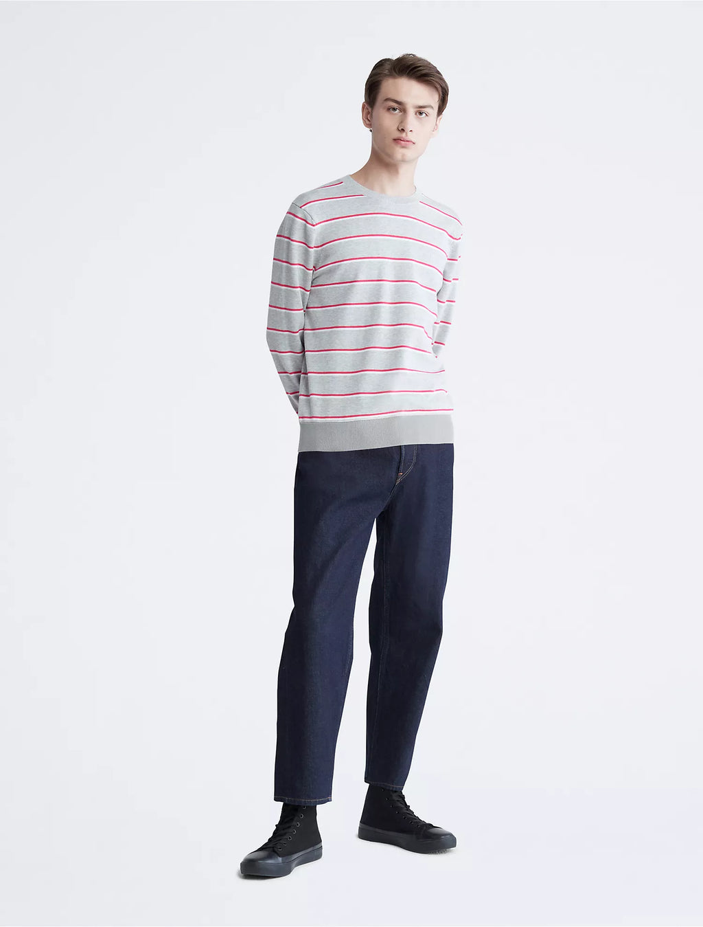 Calvin Klein Supima Cotton Mini Stripe Monogram Logo Sweater - Men