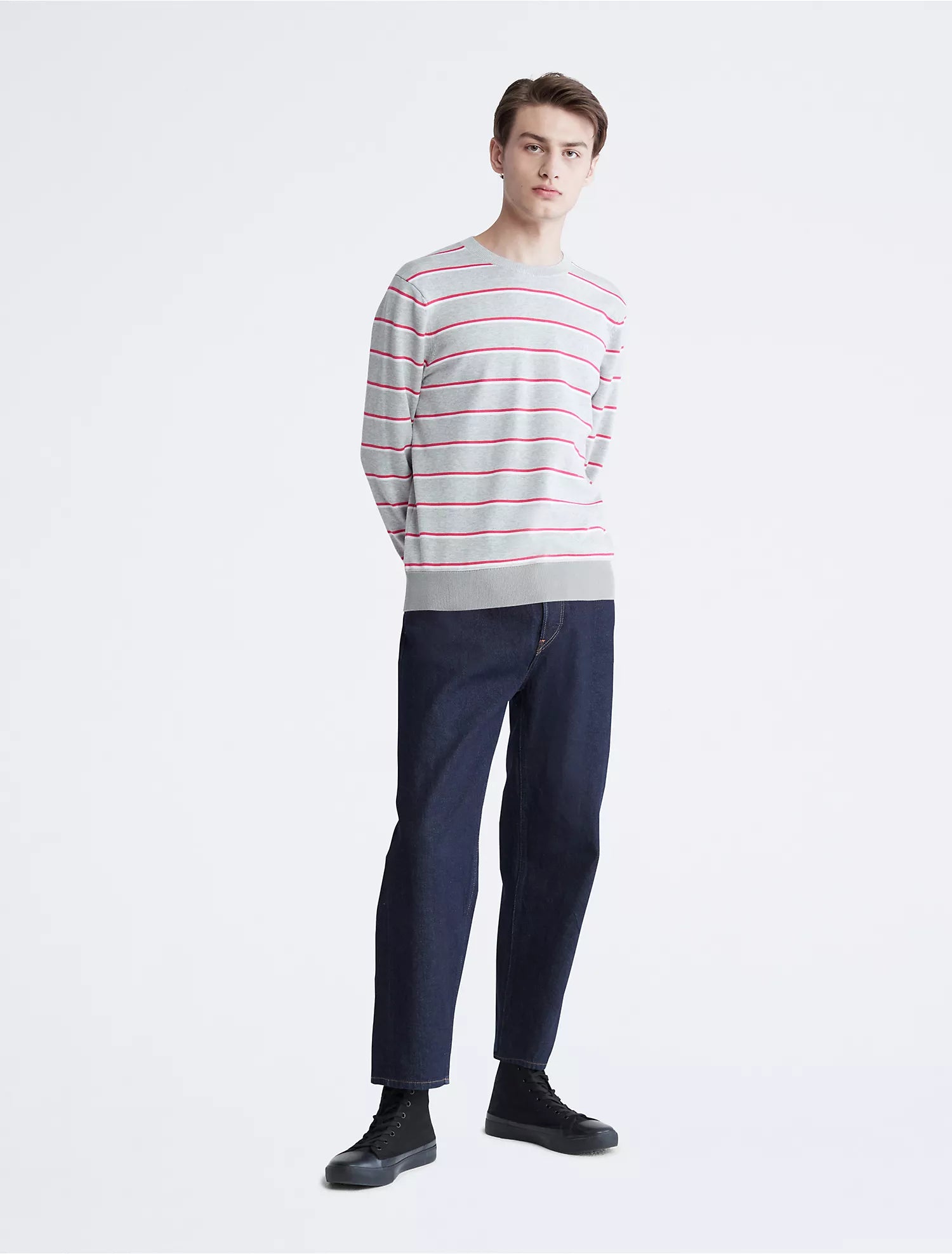Calvin Klein Supima Cotton Mini StripeMonogram Logo Sweater - Men