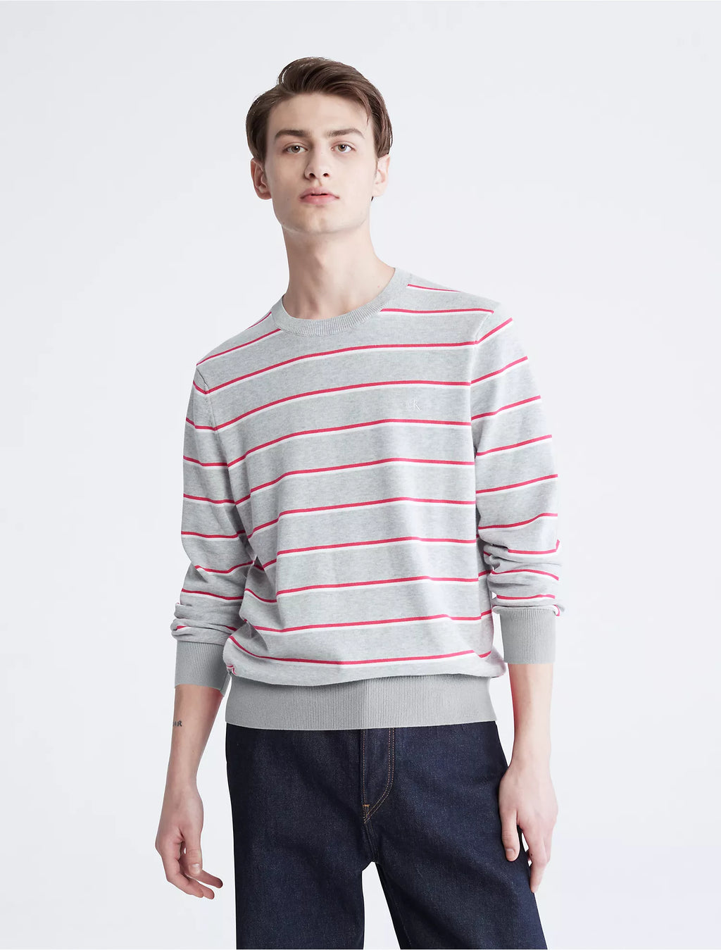 Calvin Klein Supima Cotton Mini Stripe Monogram Logo Sweater - Men