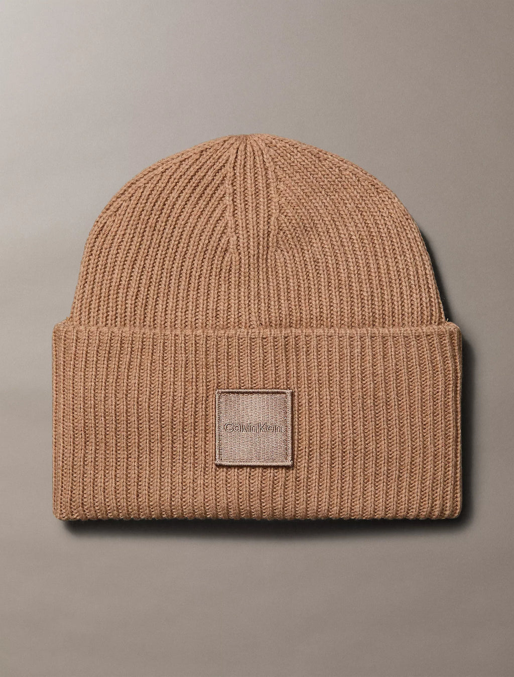 Calvin Klein Ribbed Monogram Logo Badge Beanie - Women