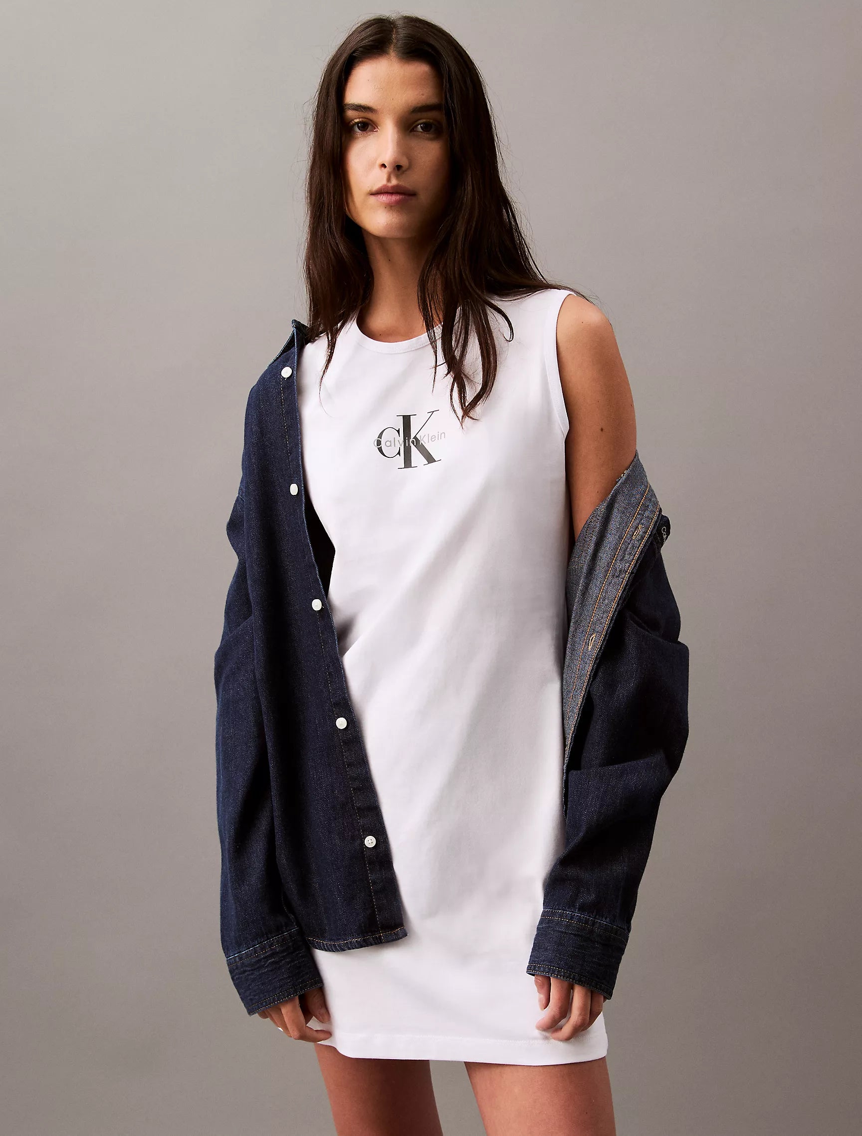 Calvin Klein Monogram Logo Sleeveless T-Shirt Dress - Women