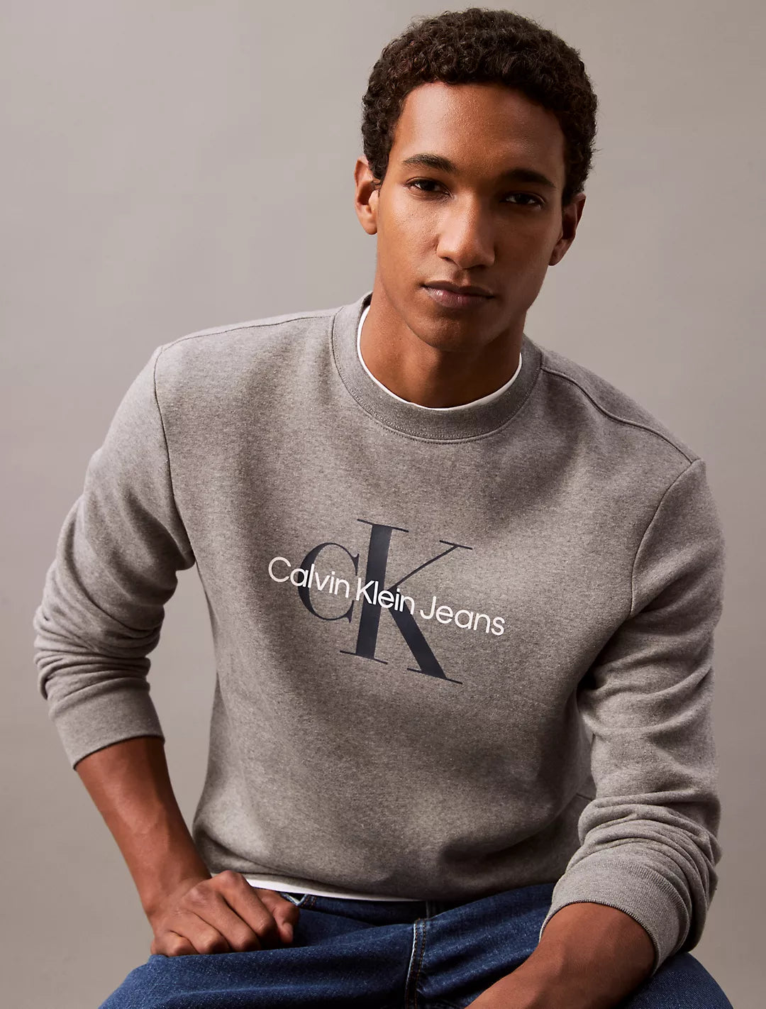 Calvin Klein Monogram Logo Fleece Crewneck Sweatshirt - Men