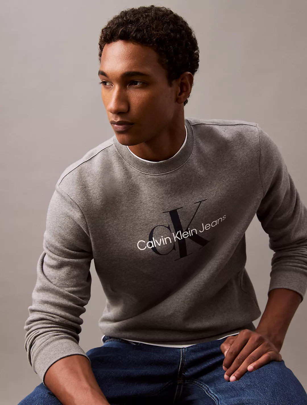 Calvin Klein Monogram Logo Fleece Crewneck Sweatshirt - Men