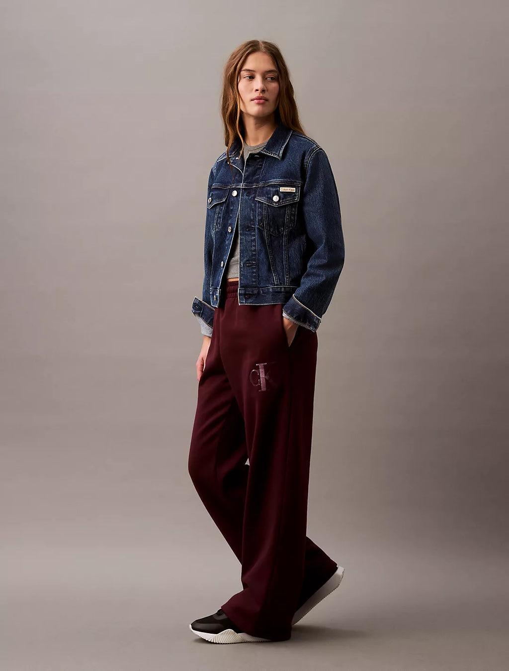 Calvin Klein Sequin Monogram Logo Fleece Wide Leg Sweatpants - Women