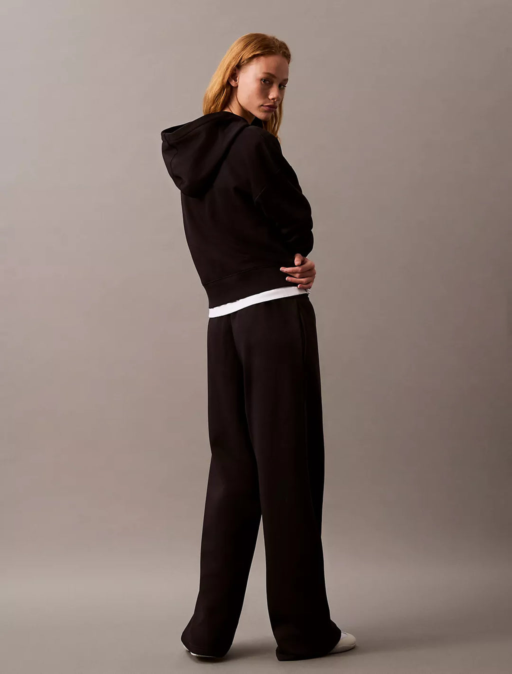 Calvin Klein Sequin Monogram Logo Fleece Wide Leg Sweatpants - Women