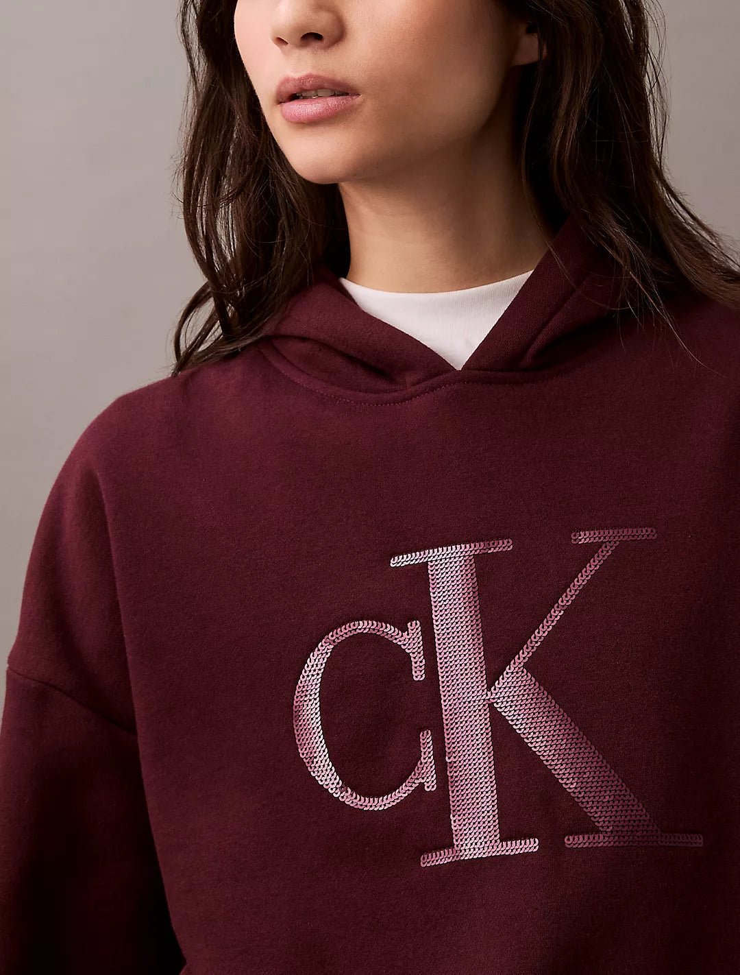 Calvin Klein Sequin Monogram Logo Cropped Hoodie - Women