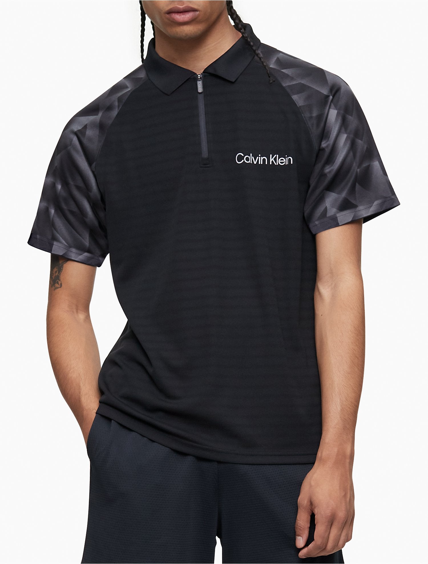 Calvin Klein Performance Printed Zip Polo Shirt + Performance Side Logo Woven Pants (SET) - Men