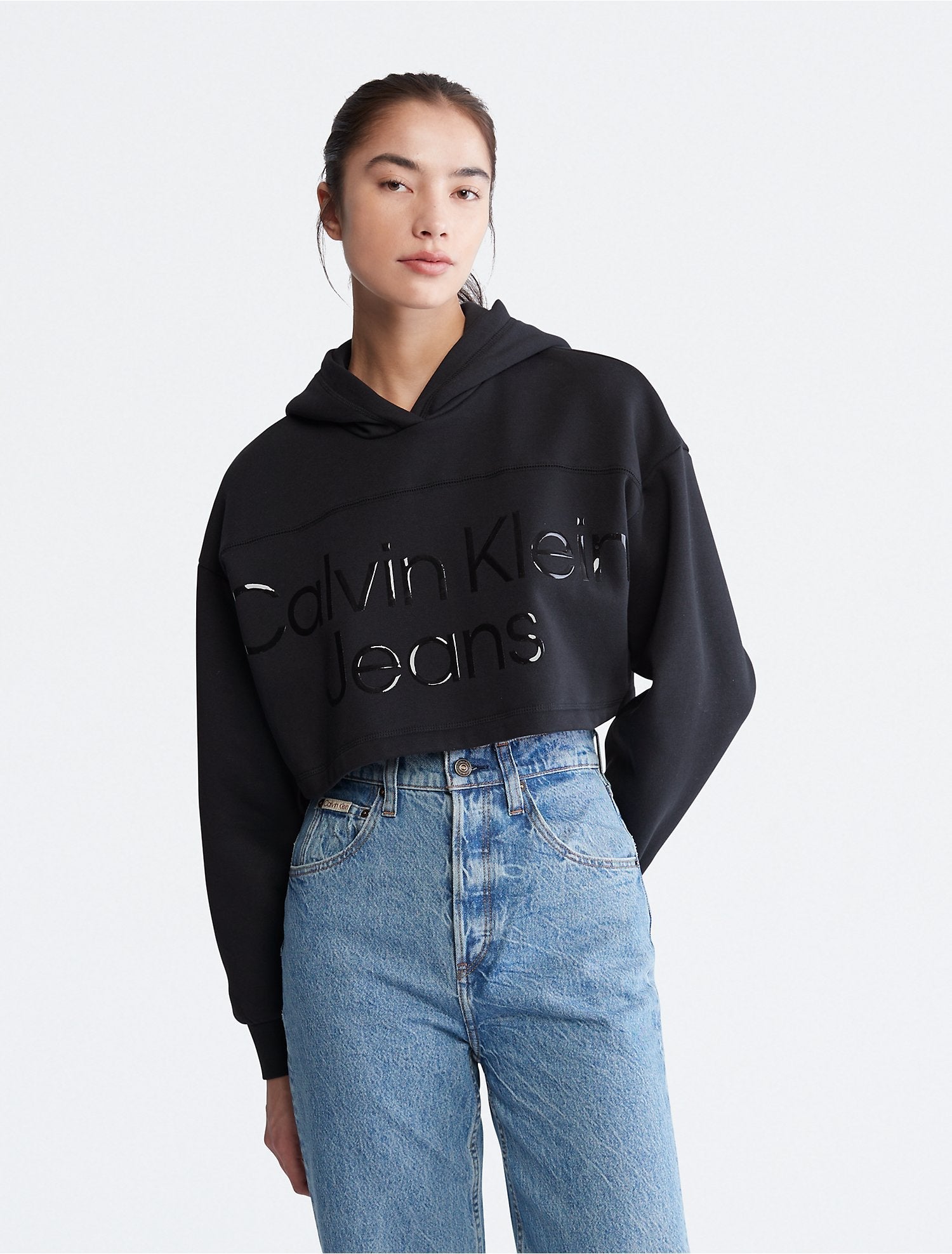 Calvin Klein Black Long Sweatshirt Womens Calvin Klein Cropped