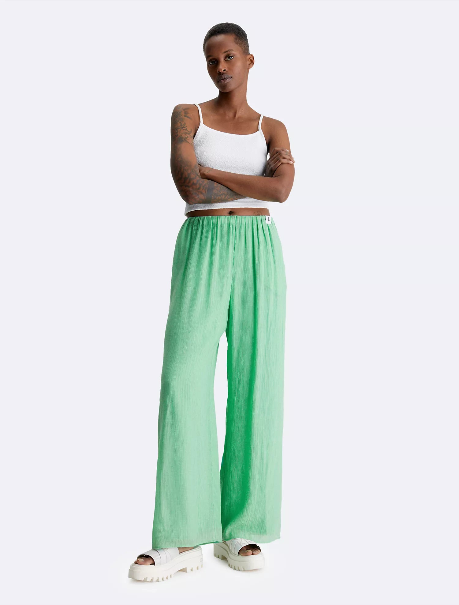 Calvin Klein Crinkle High Waist Straight Fit Pants - Women