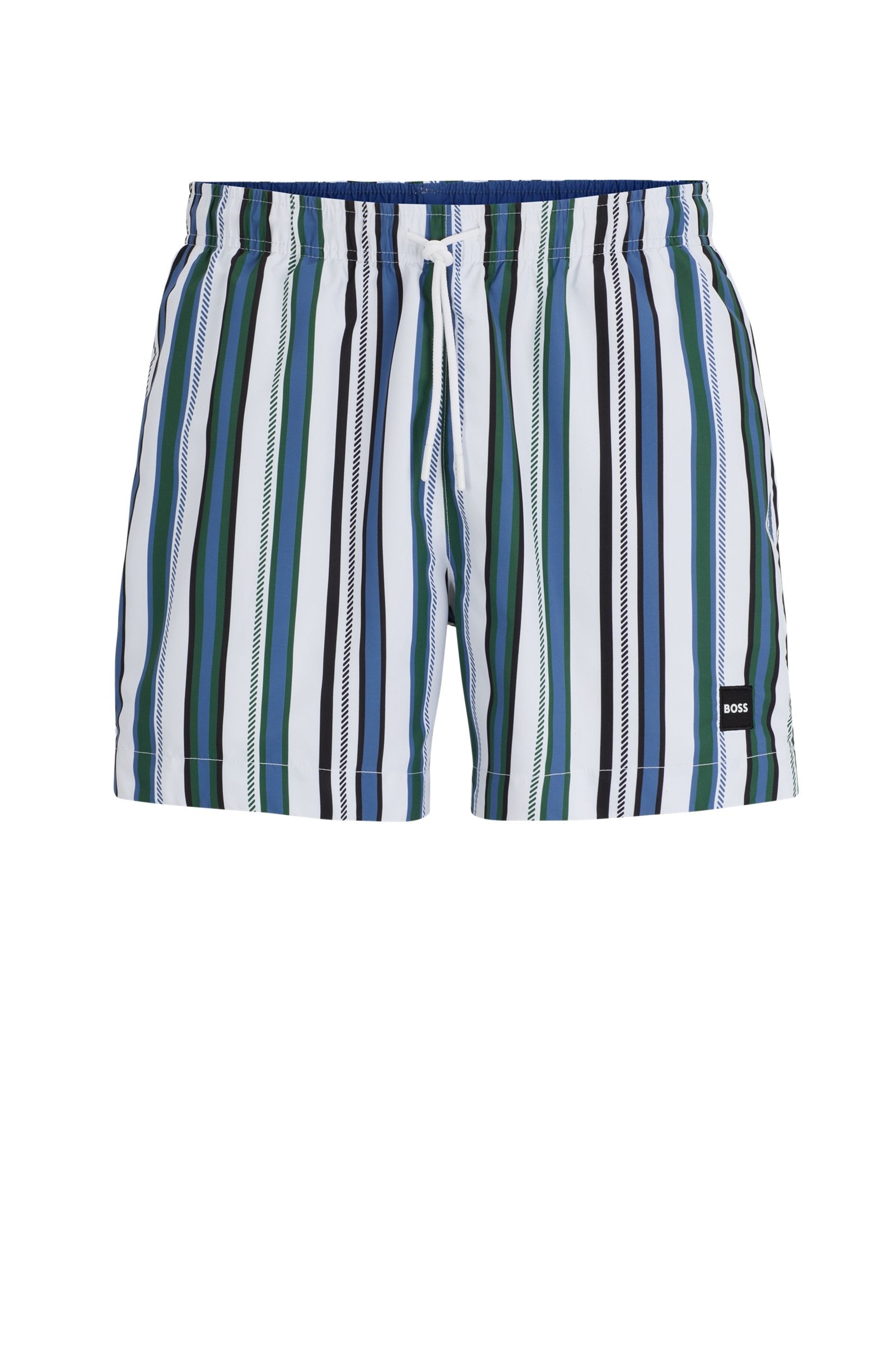 Boss Fully Lined Swim Shorts In Striped Quick-Dry Fabric - Men