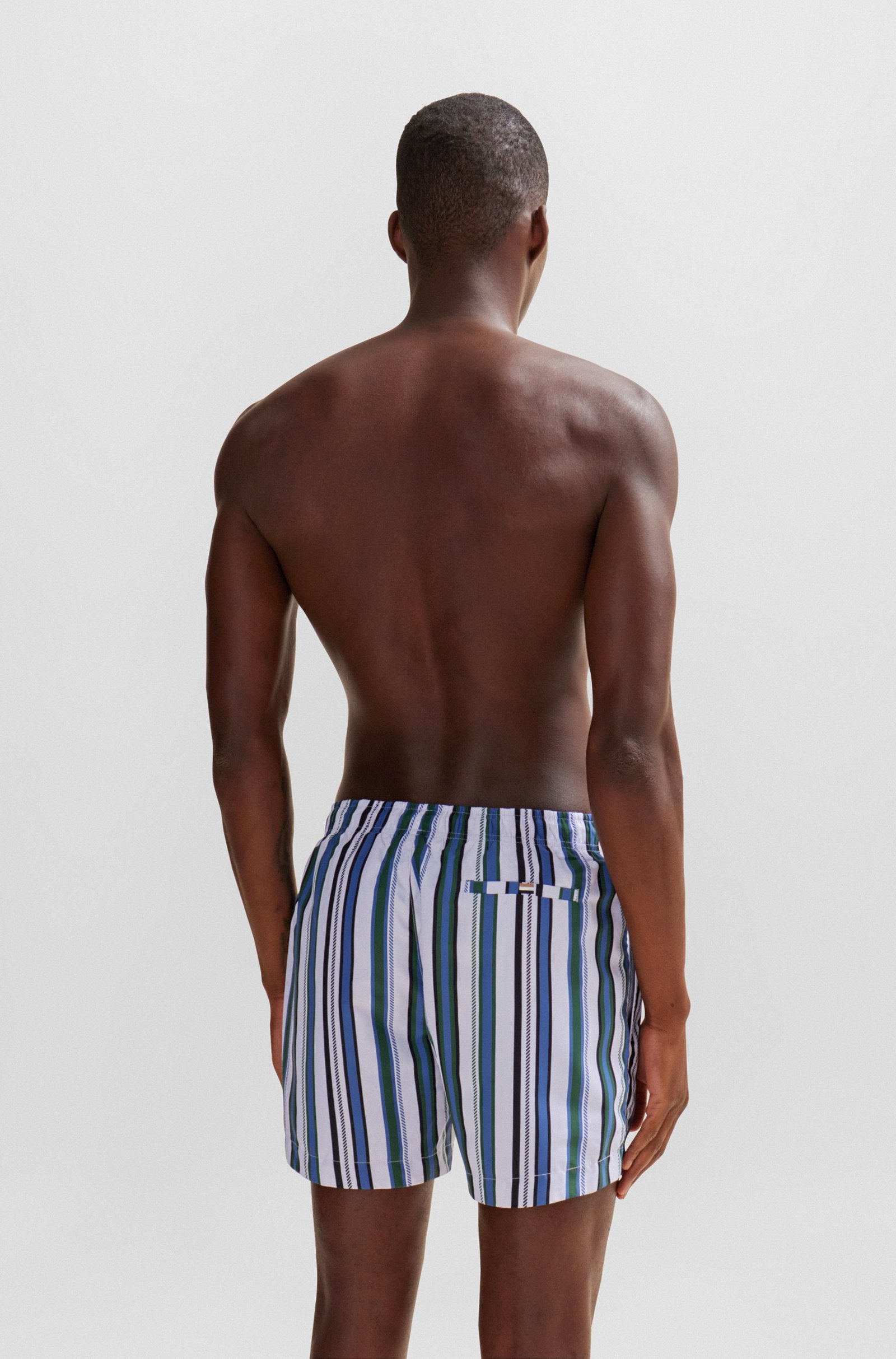 Boss Fully Lined Swim Shorts In Striped Quick-Dry Fabric - Men