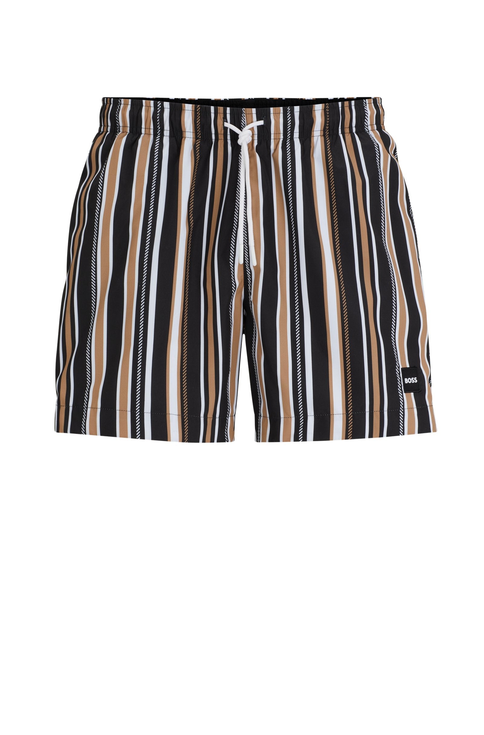 Boss Fully Lined Swim Shorts In Striped Quick-Dry Fabric - Men