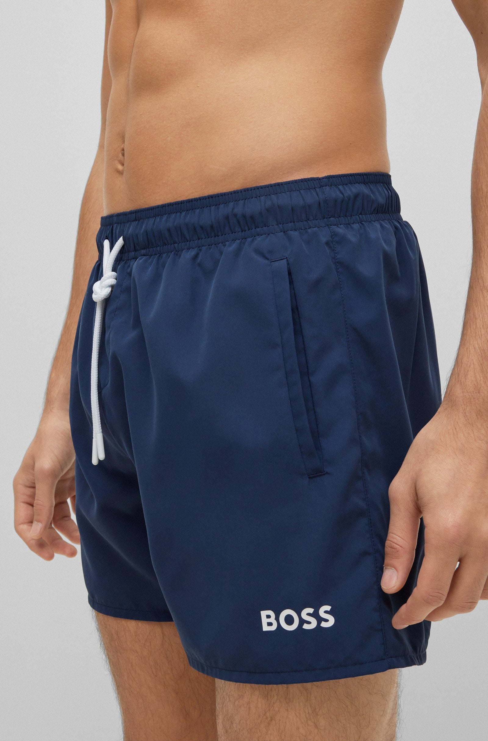 Boss Quick-Dry Swim Shorts In Recycled Fabric With Branding - Men