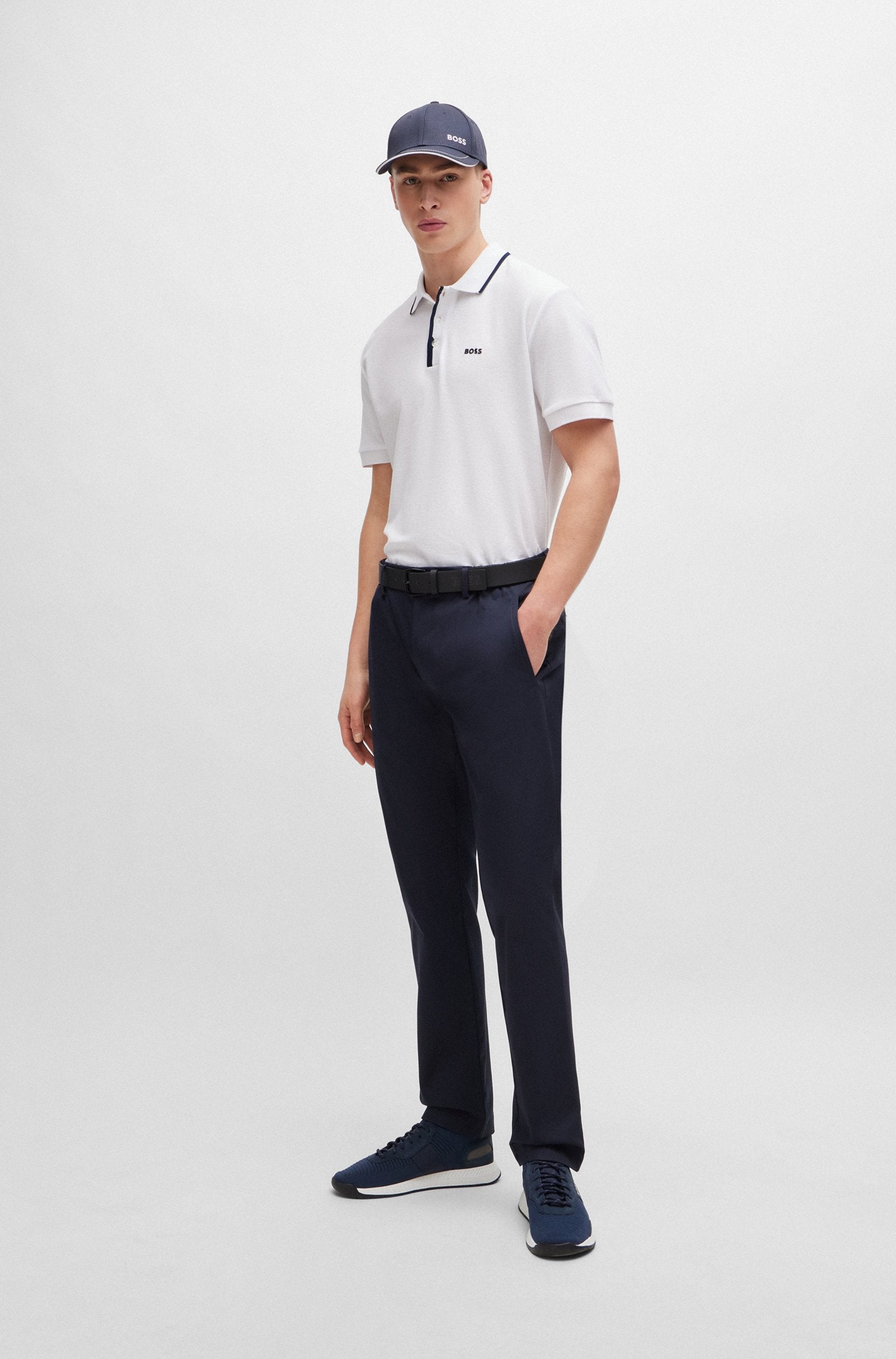 Boss Honeycomb-Cotton Polo Shirt With Contrast Logo - Men