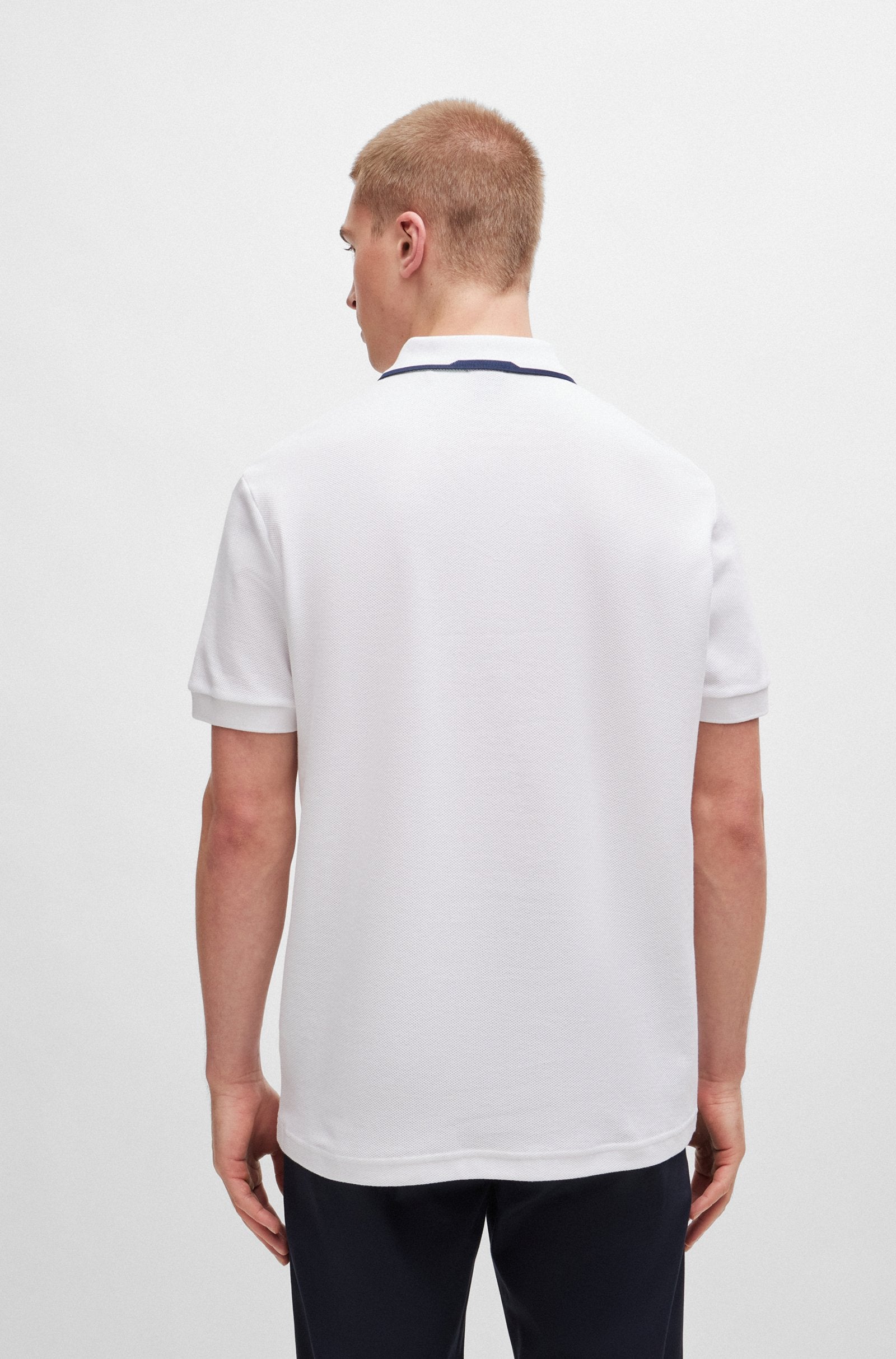 Boss Honeycomb-Cotton Polo Shirt With Contrast Logo - Men