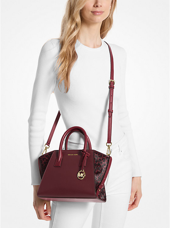 Michael Kors Avril Small Leather and Cheetah Print Calf Hair Satchel - Women