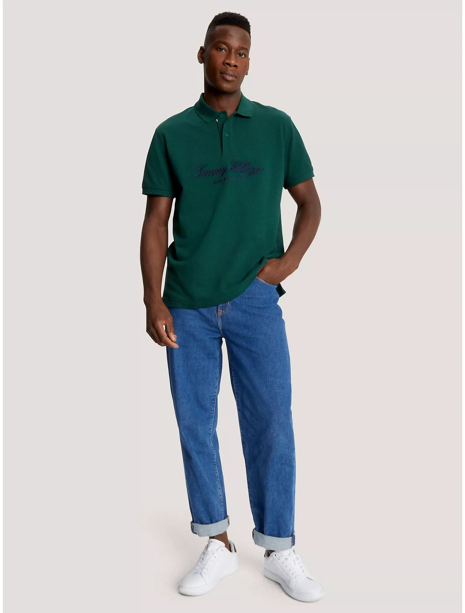 Tommy Hilfiger Regular Fit Embroidered Nyc Script Polo - Men