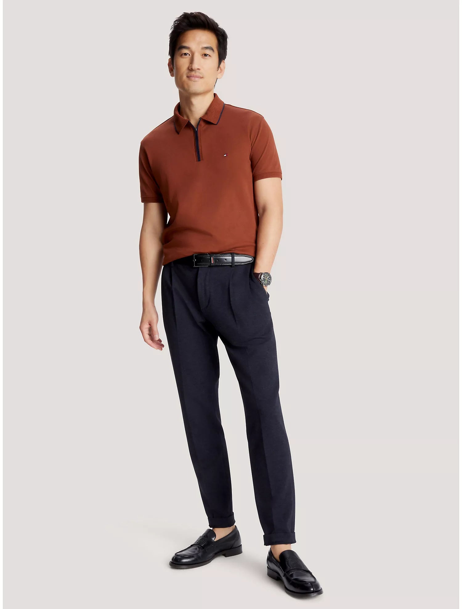 Tommy Hilfiger Regular Fit Interlock Zip Polo - Men