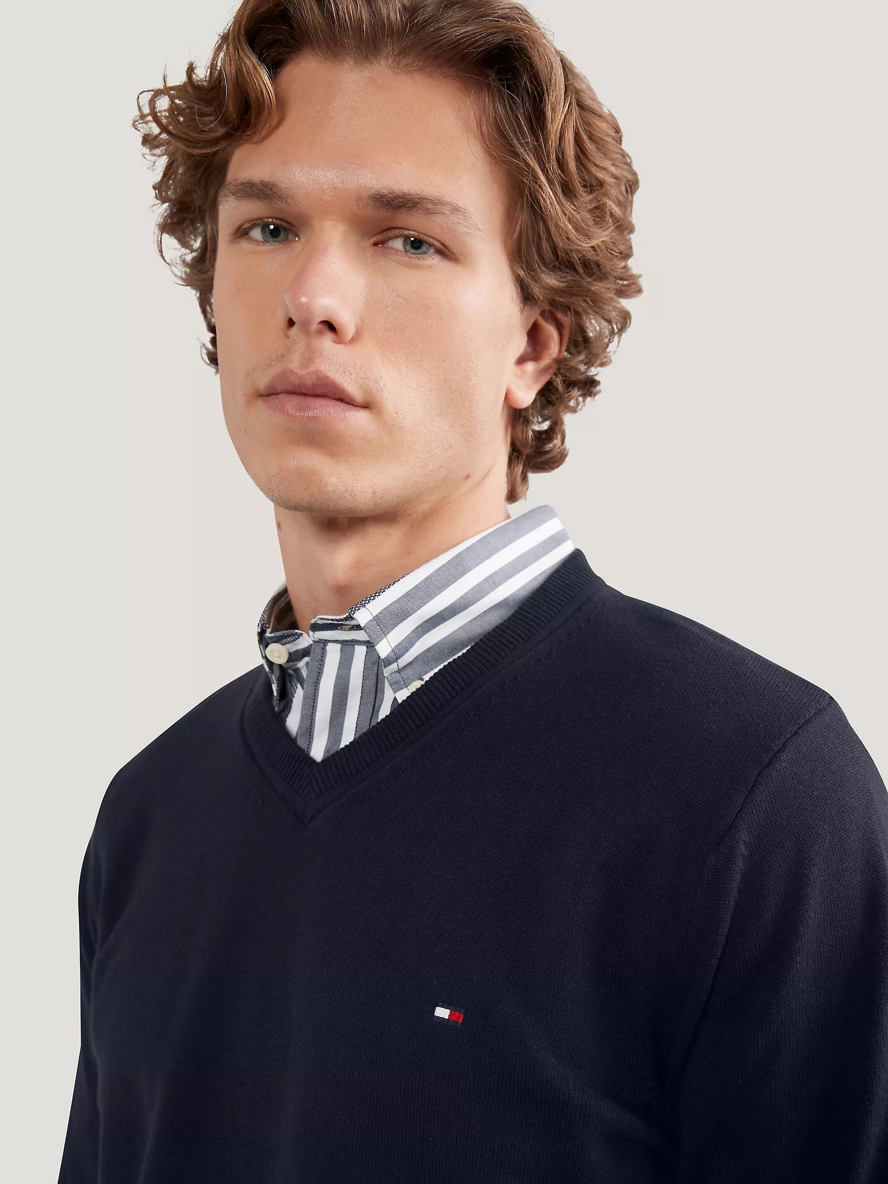 Tommy Hilfiger Solid Logo V-Neck Sweater - Men