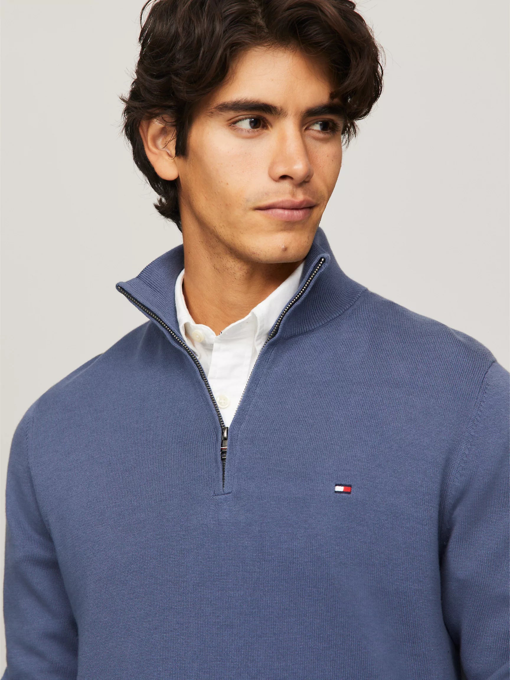 Tommy Hilfiger Solid Logo Quarter-Zip Sweater - Men