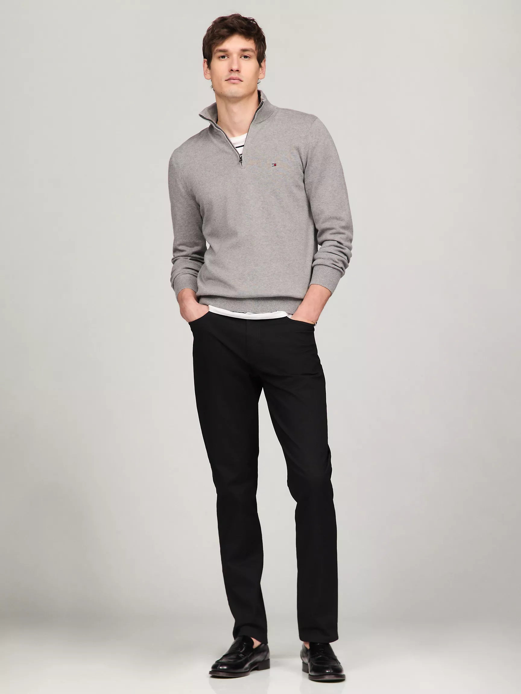 Tommy Hilfiger Solid Logo Quarter-Zip Sweater - Men