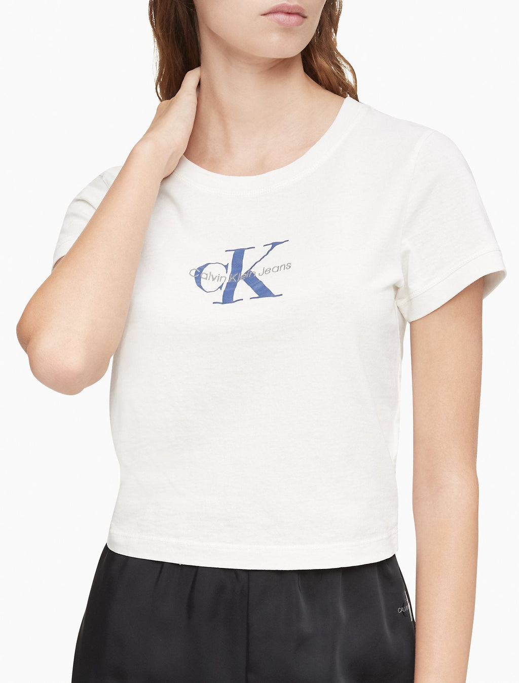 Calvin Klein Recycled Cotton Blend Monogram Logo Cropped Baby Tee - Women